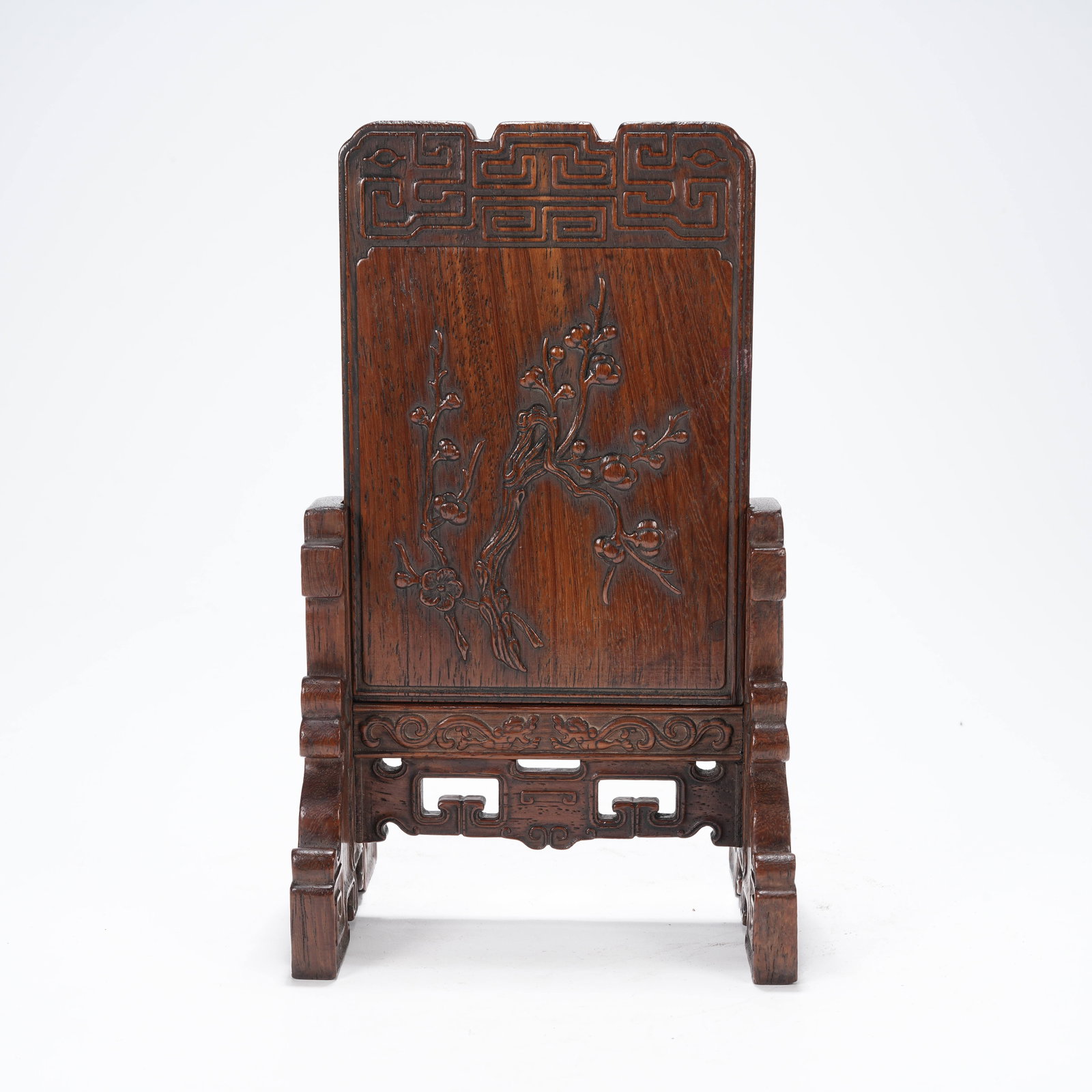 A HUANGHUALI WOOD SCREEN WITH FLOWER AND AUSPICIOUS FRUIT PATTERN: Huanghuali Wood Screen with Flower and Auspicious Fruit Pattern