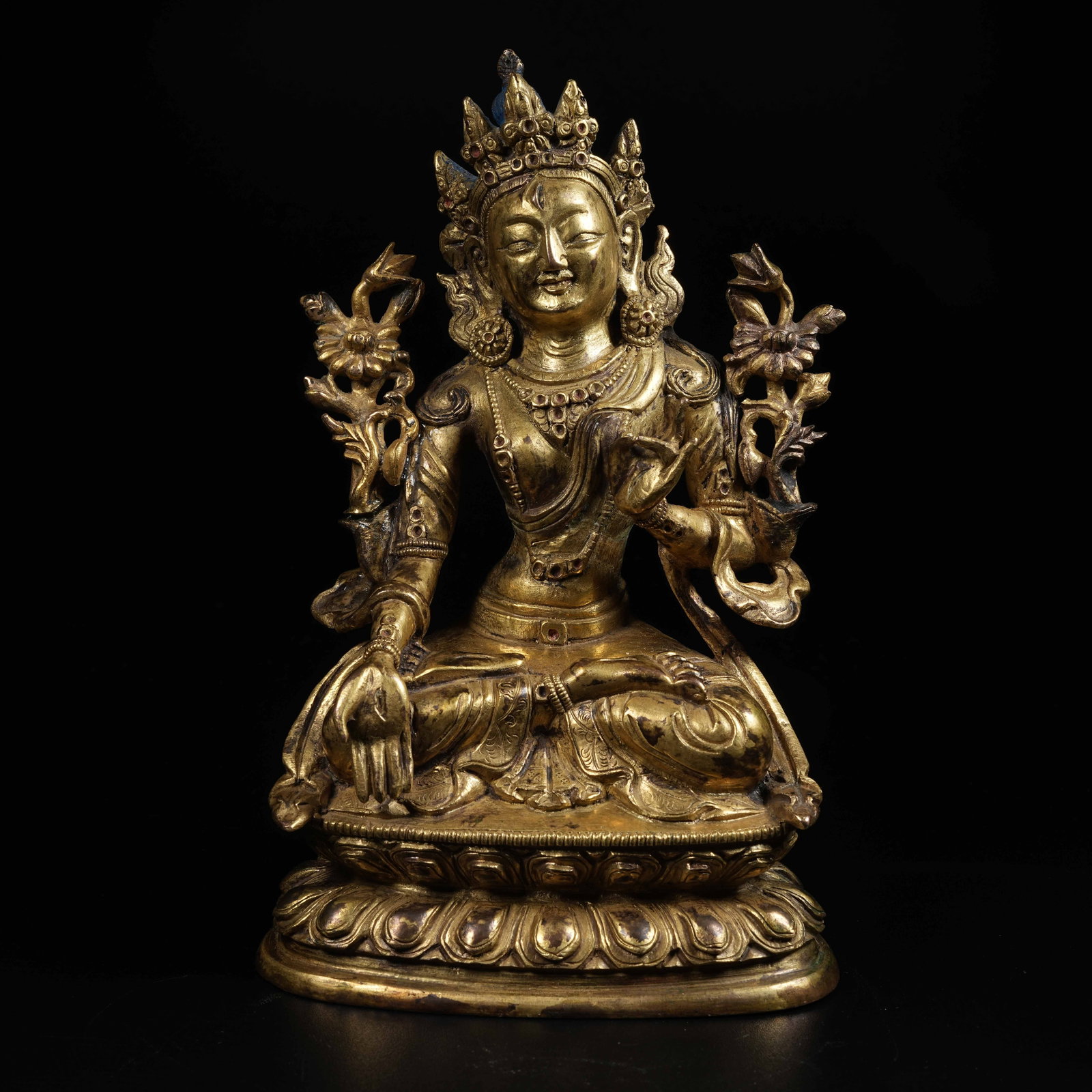 A GILT BRONZE STATUE OF WHITE TARA: Gilt Bronze Statue of White Tara