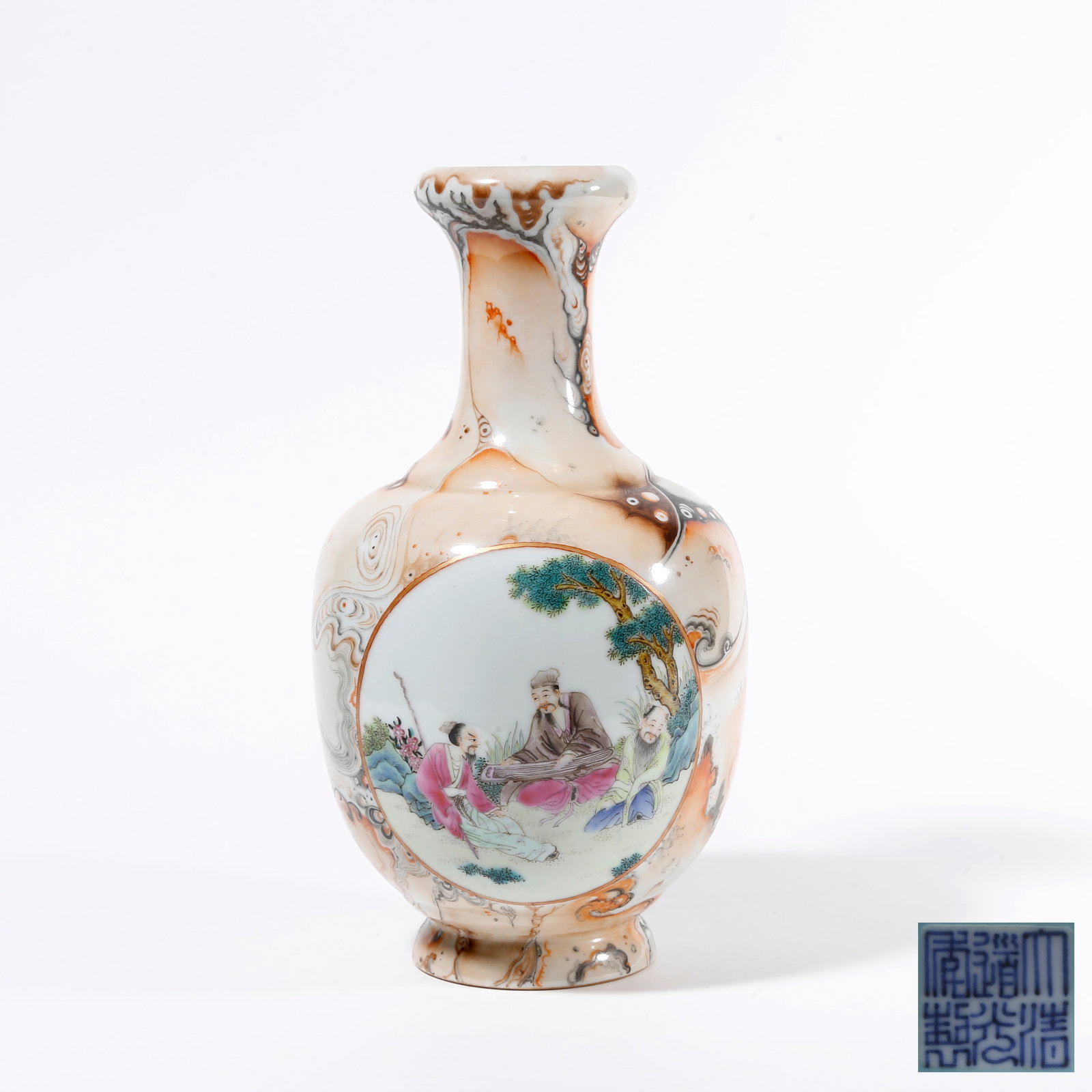 A STONE-PATTERN GLAZED OPEN-WINDOW APPRECIATION VASE WITH FIGURE STORY PATTERN: Stone-pattern Glazed Open-window Appreciation Vase with Figure Story Pattern