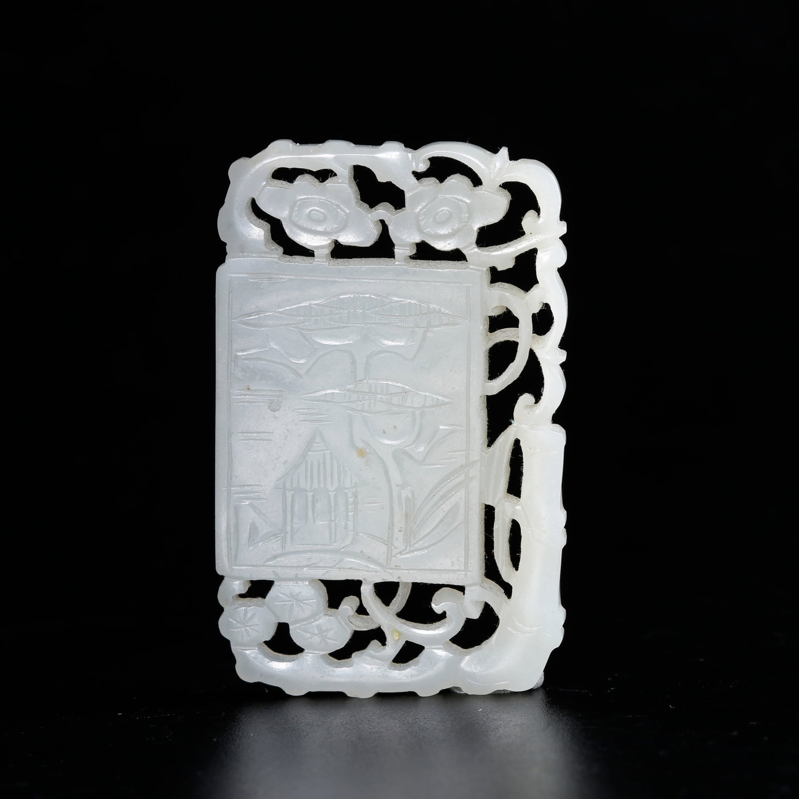 A HETIAN JADE CARVED PLAQUE WITH PAVILION PATTERN (1 of 9)