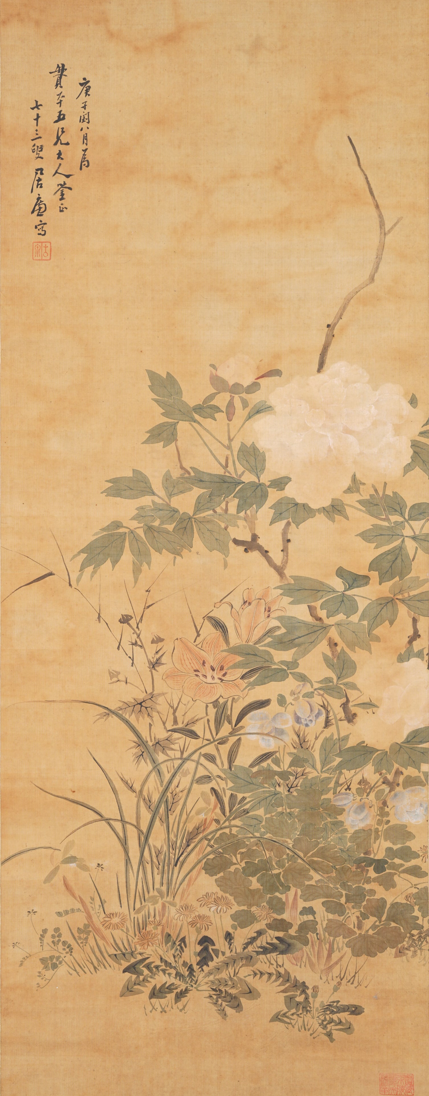 A FLOWER PAINTING ON SILK BY JU LIAN.居廉 (1 of 10)