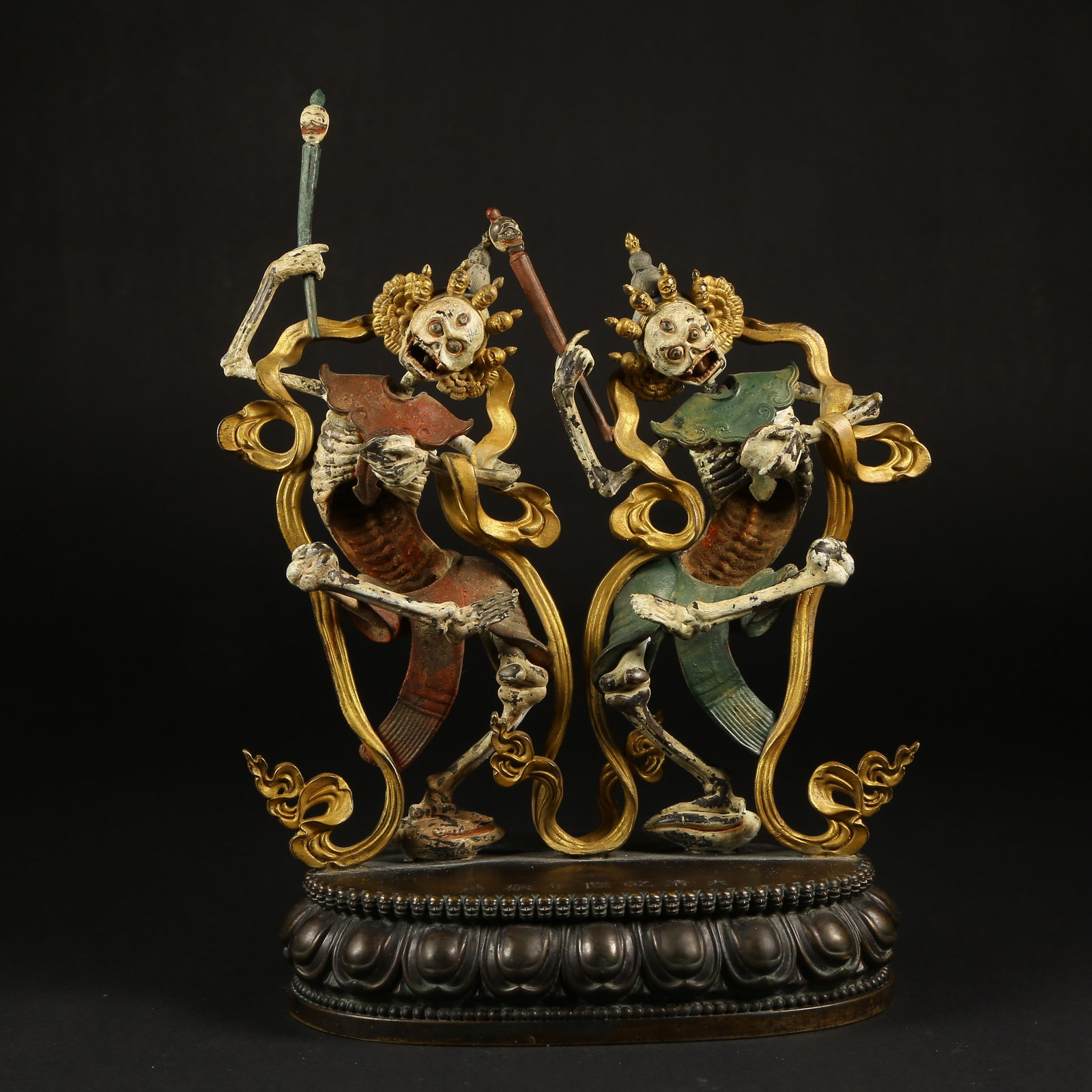 A BRONZE POLYCHROME STATUE OF JITAOLIN DEITY (LORD OF SHITUOLIN) (1 of 9)