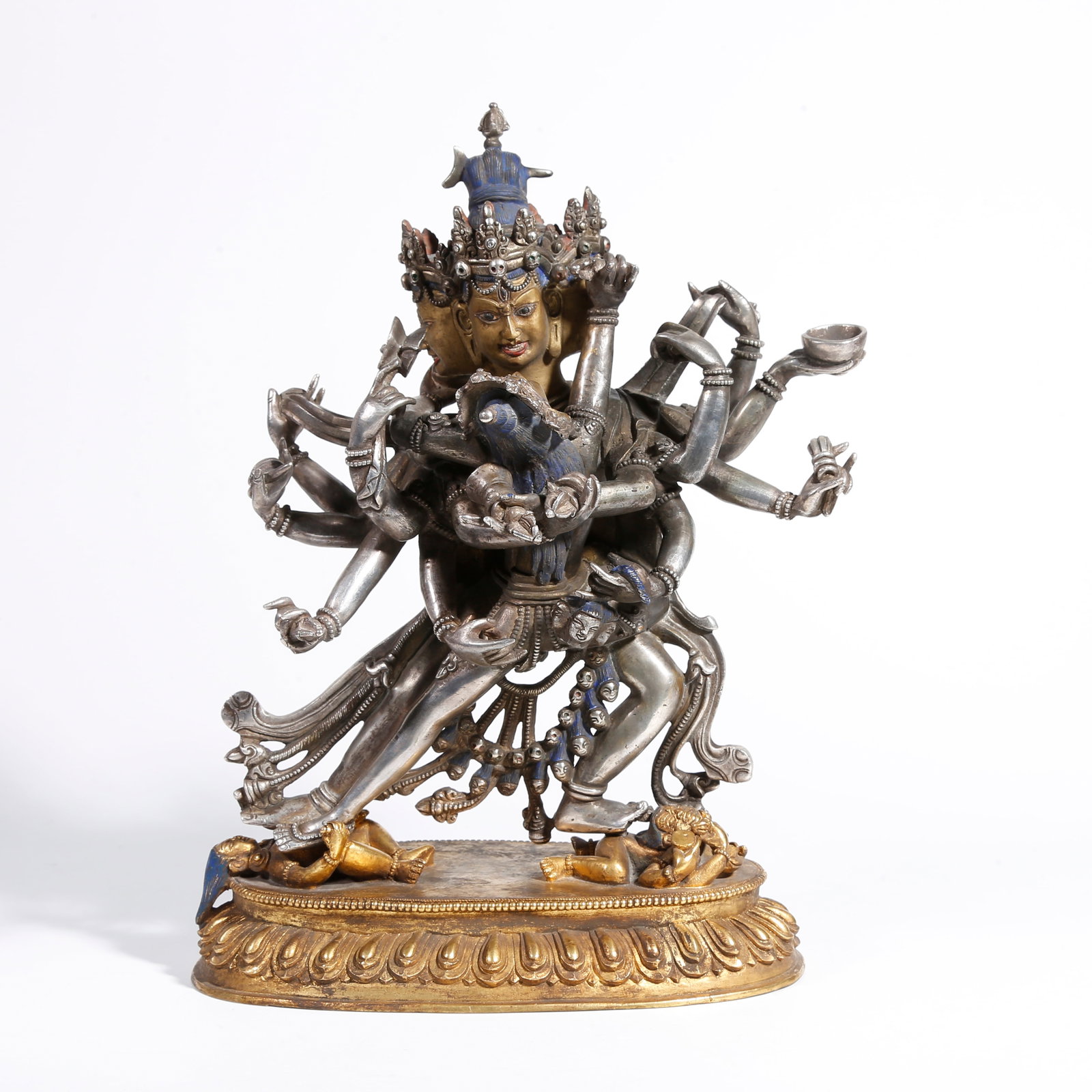 A SILVER-GILT BRONZE STATUE OF CHAKRASAMVARA: Silver-gilt Bronze Statue of Chakrasamvara