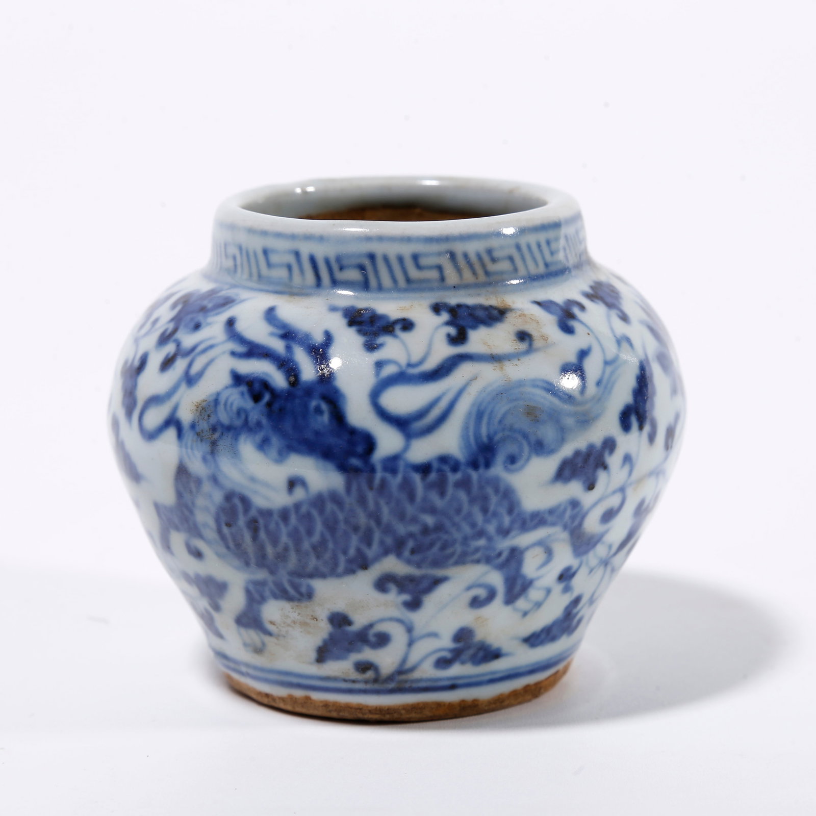 A BLUE AND WHITE JAR WITH BEAST PATTERN: Blue and White Jar with Beast Pattern
