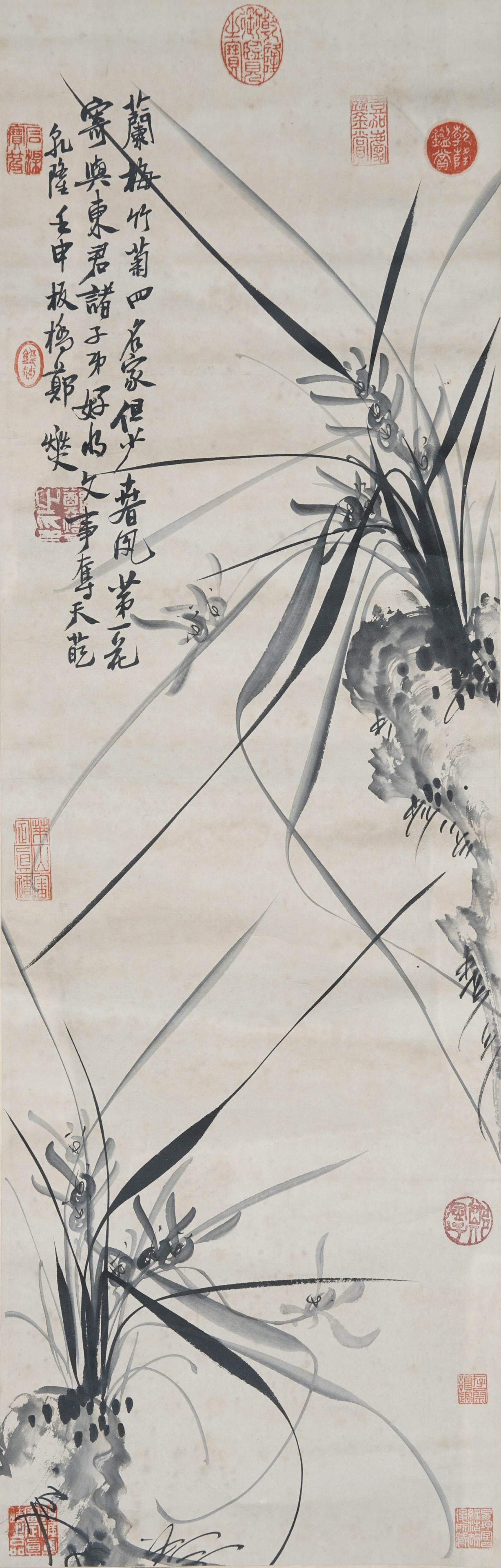 A ORCHID PAINTING ON PAPER BY ZHENG BANQIAO.鄭板橋: Orchid painting on paper by Zheng Banqiao.鄭板橋