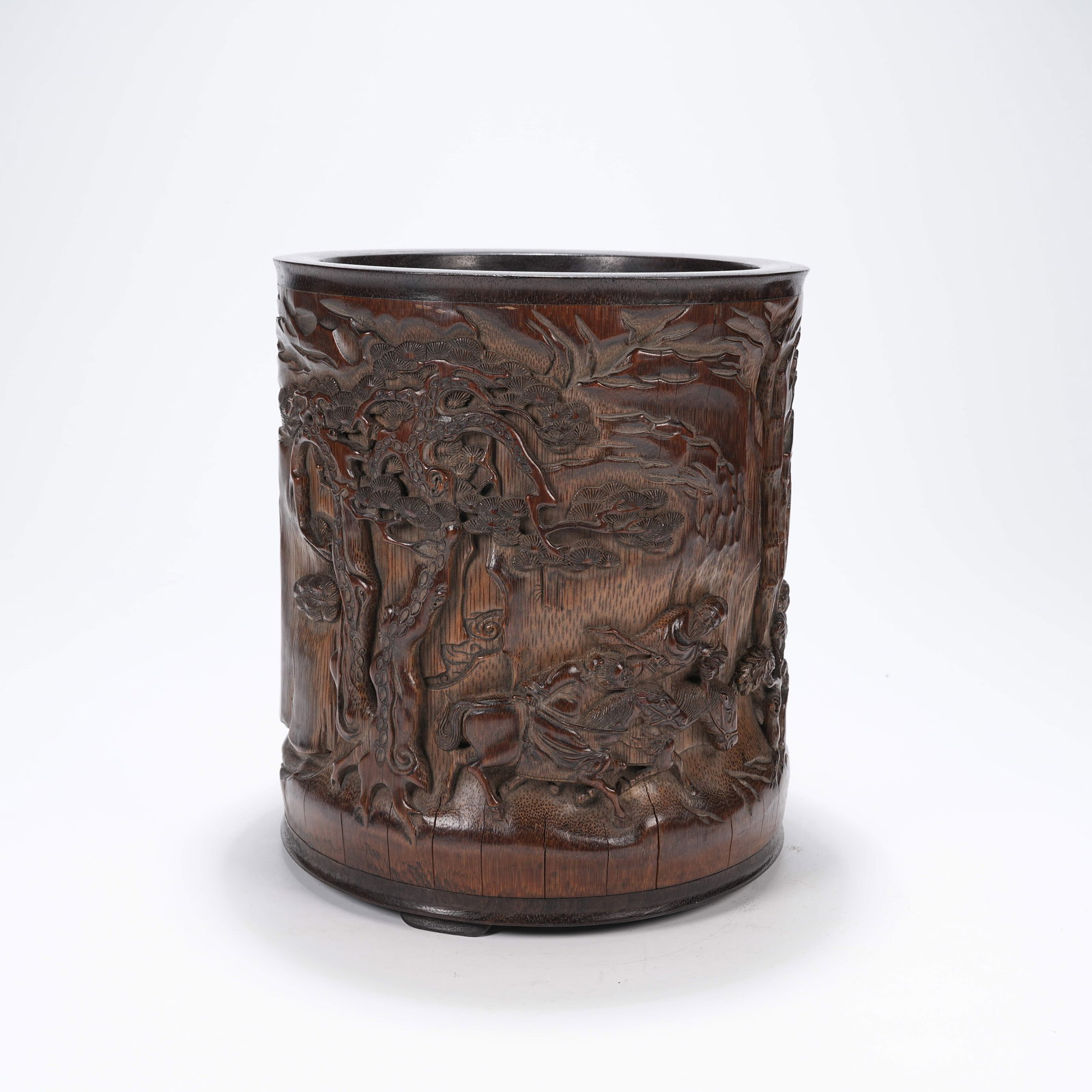 A BAMBOO ROOT CARVED BRUSH POT WITH GO GAME PATTERN (1 of 10)