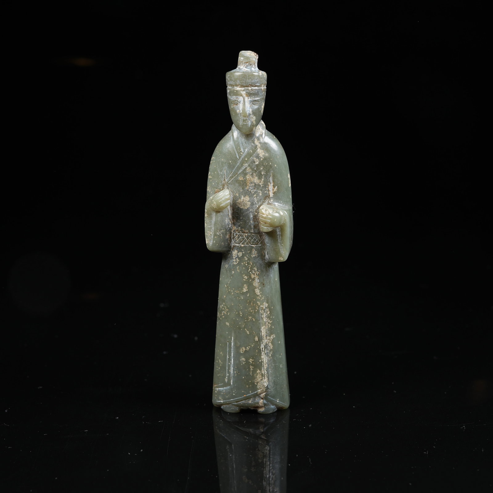 A ANCIENT JADE CIVIL OFFICIAL FIGURINE: Ancient Jade Civil Official Figurine