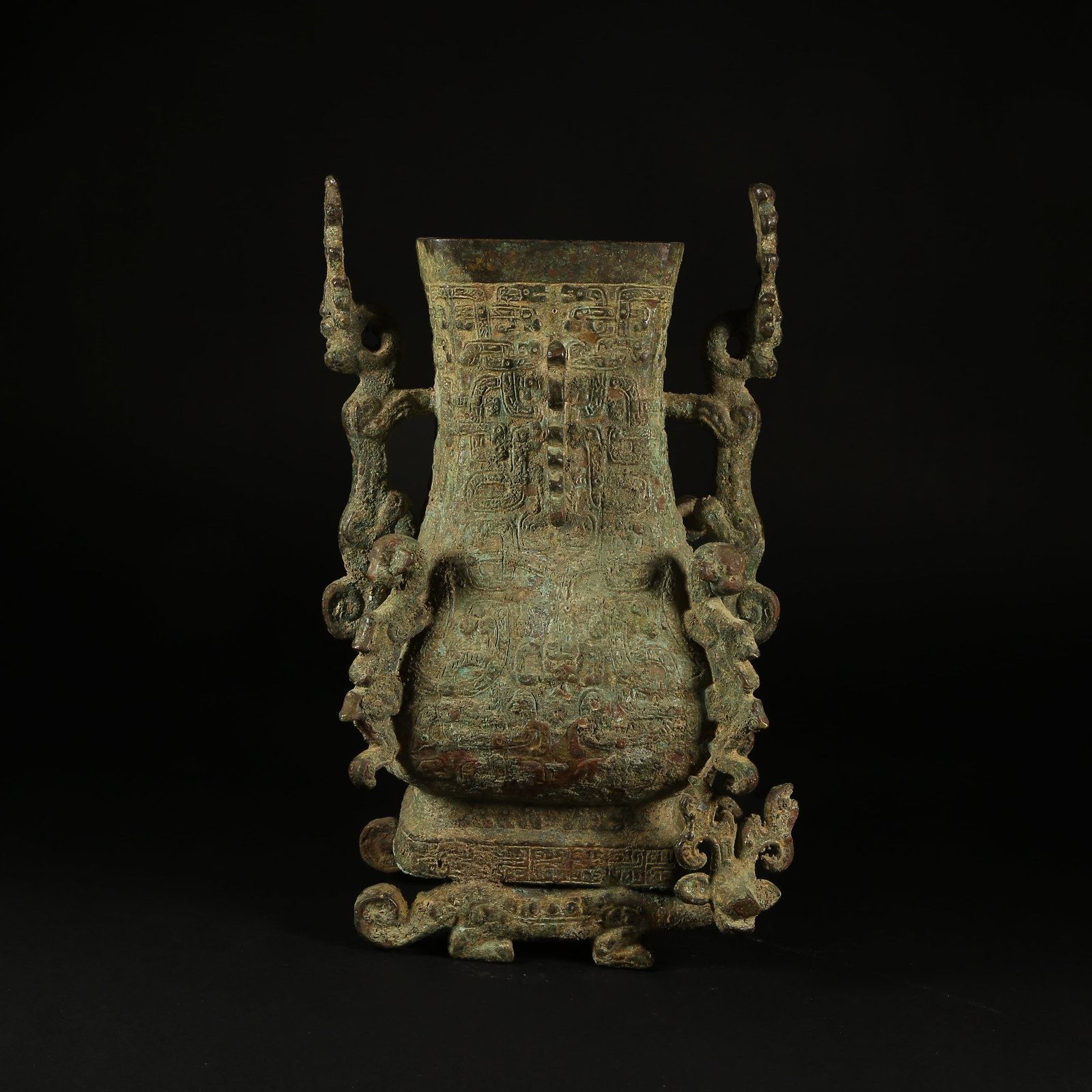 A BRONZE LOTUS-AND-CRANE SQUARE TEAPOT: Bronze Lotus-and-Crane Square Teapot