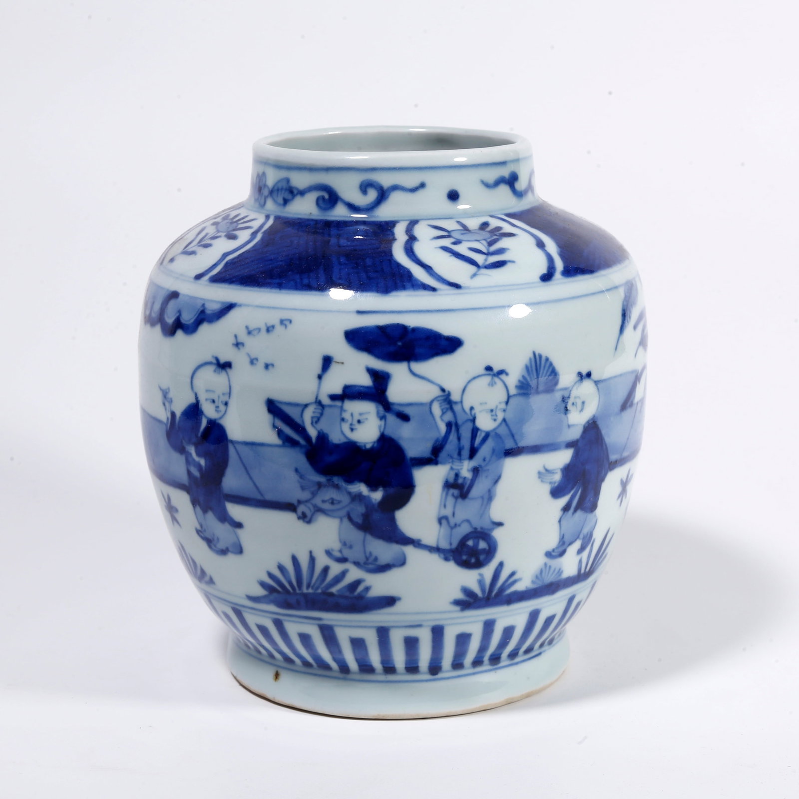 A BLUE AND WHITE JAR WITH CHILDREN AT PLAY PATTERN: Blue and White Jar with Children at Play Pattern