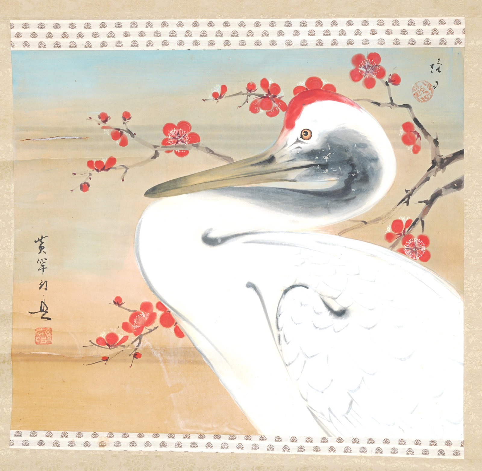 A FLOWER AND BIRD PAINTING ON SILK BY HUANG HUANWU.黃幻吾: Flower and Bird Painting on Silk by Huang Huanwu.黃幻吾