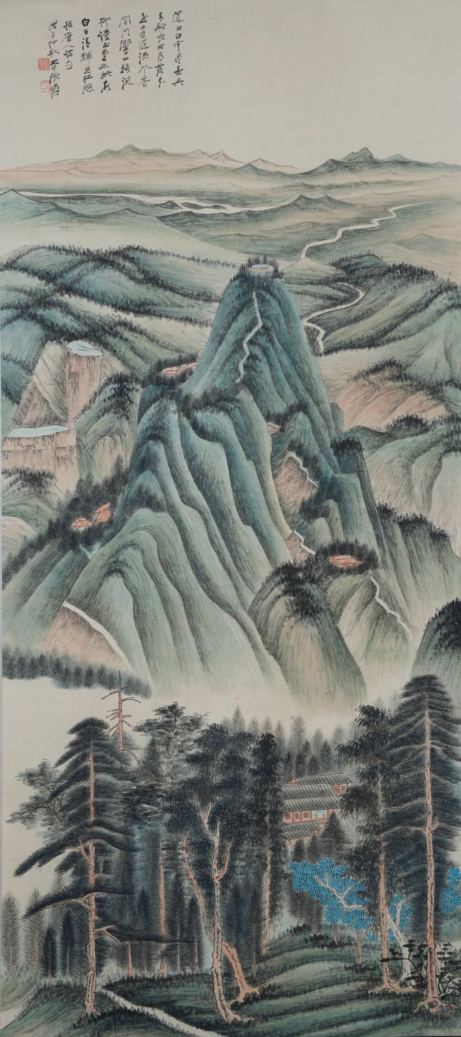 A LANDSCAPE PAINTING ON PAPER BY ZHANG DAQIAN.張大千: Landscape Painting on Paper by Zhang Daqian.張大千