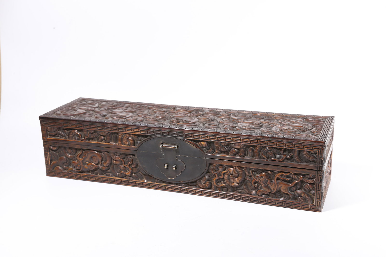 A HUANGHUALI WOOD CARVED COVERED BOX WITH FIVE BLESSINGS PATTERN (1 of 11)