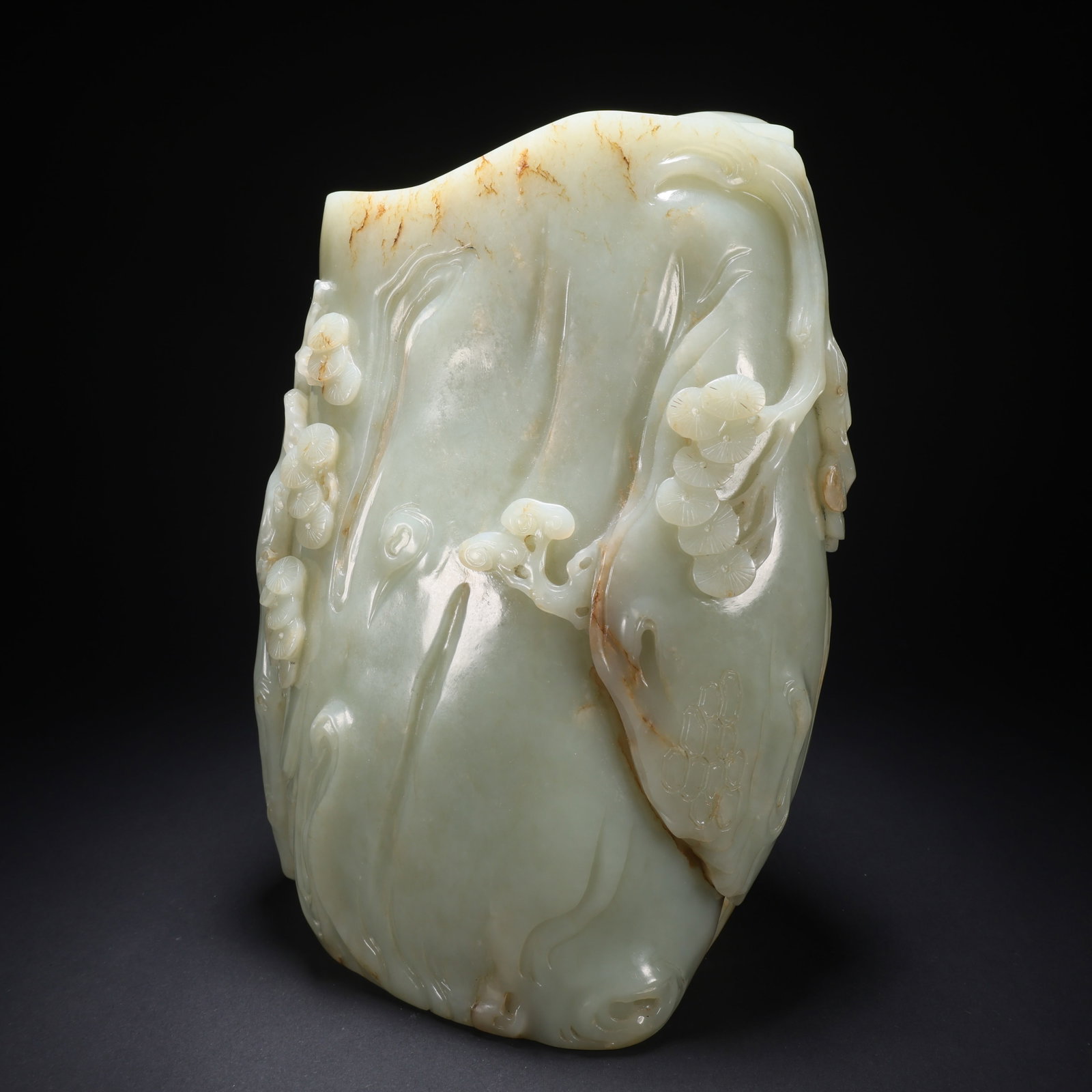 A HETIAN JADE PINE AND CRANE LONGEVITY BRUSH HOLDER - 3