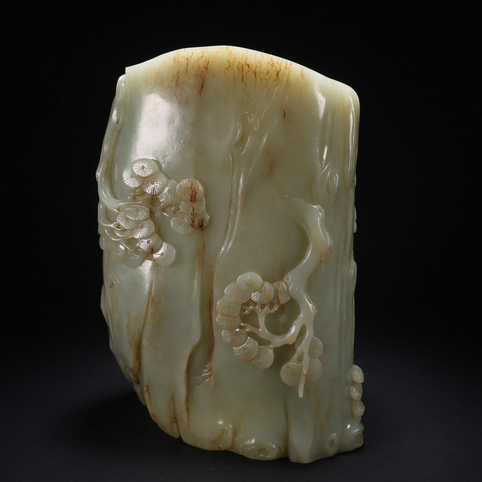 A HETIAN JADE PINE AND CRANE LONGEVITY BRUSH HOLDER - 6