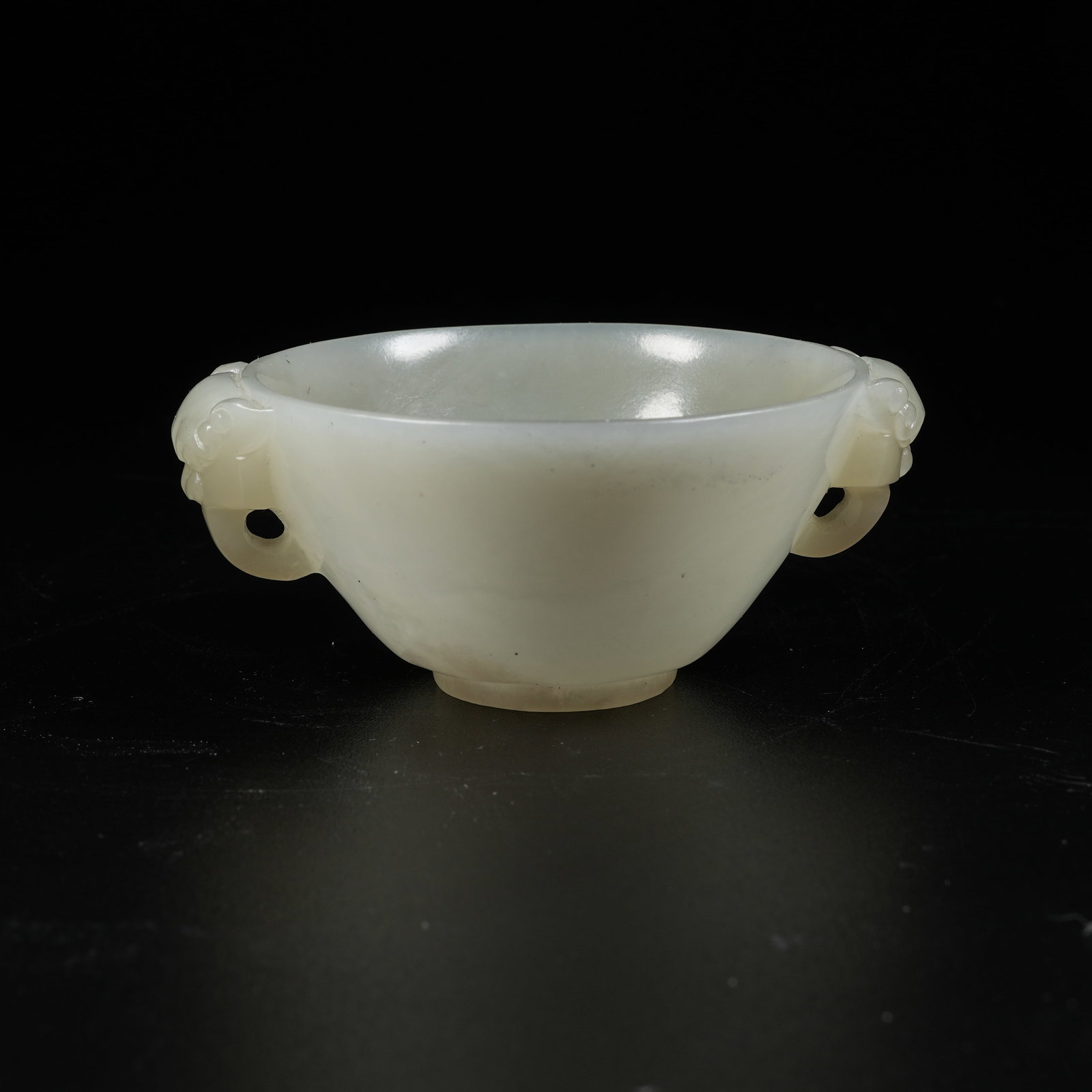 A HOTAN JADE CUP WITH BEAST EARS: Hotan Jade Cup with Beast Ears