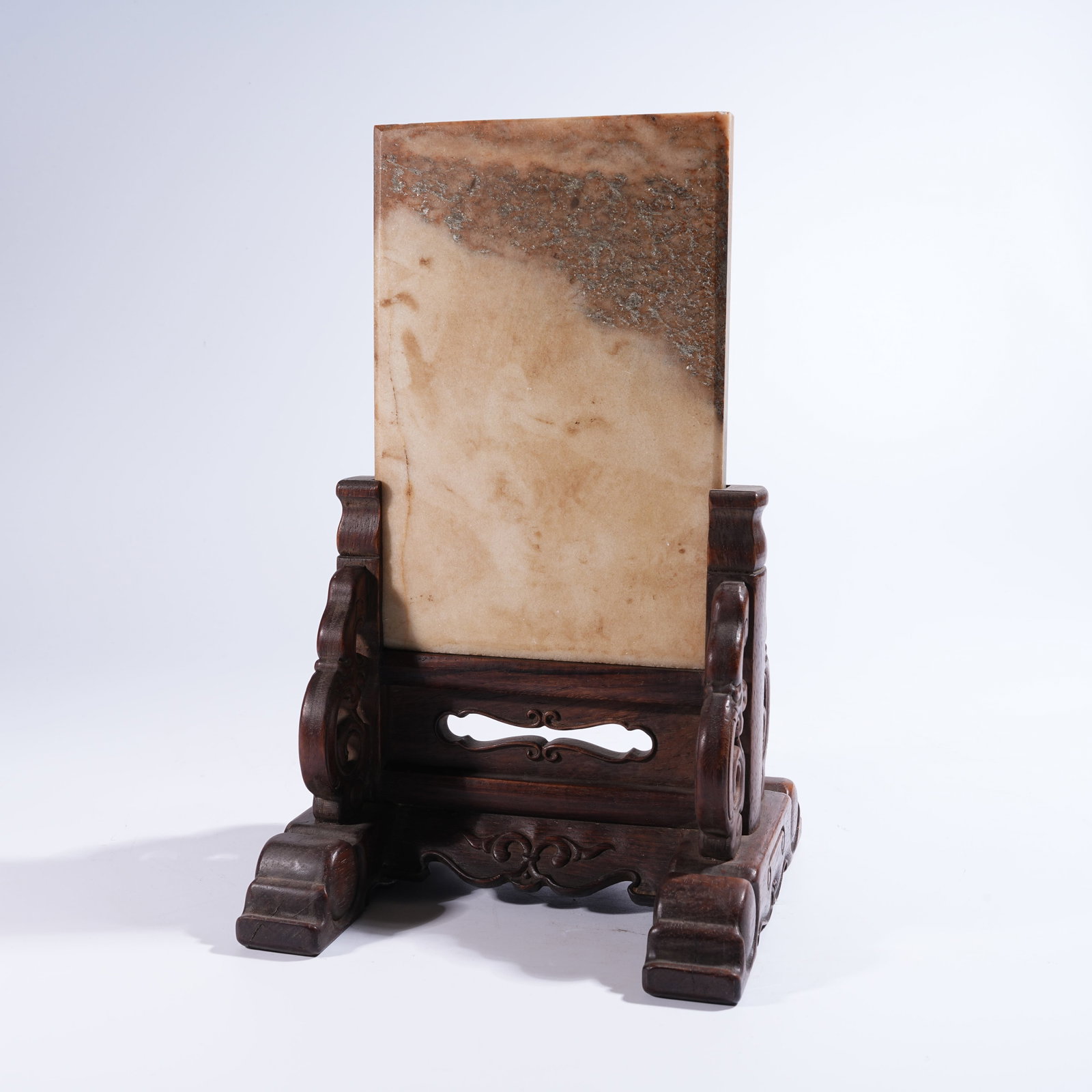 A HUANGHUALI TABLE SCREEN INLAID WITH MARBLE: Huanghuali Table Screen Inlaid with Marble
