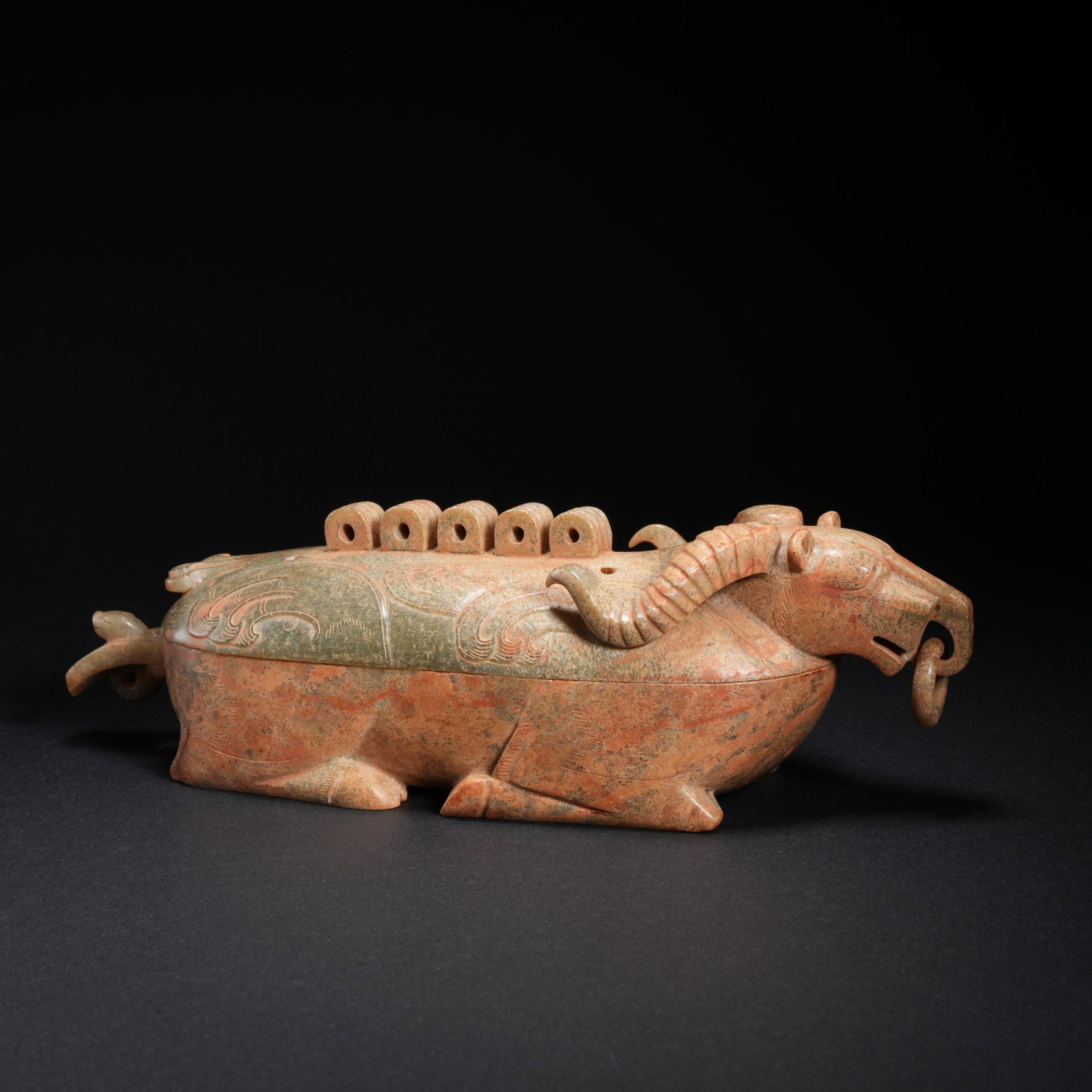 A HETIAN JADE ZUN WITH BEAST DESIGN: Hetian Jade Zun with Beast Design