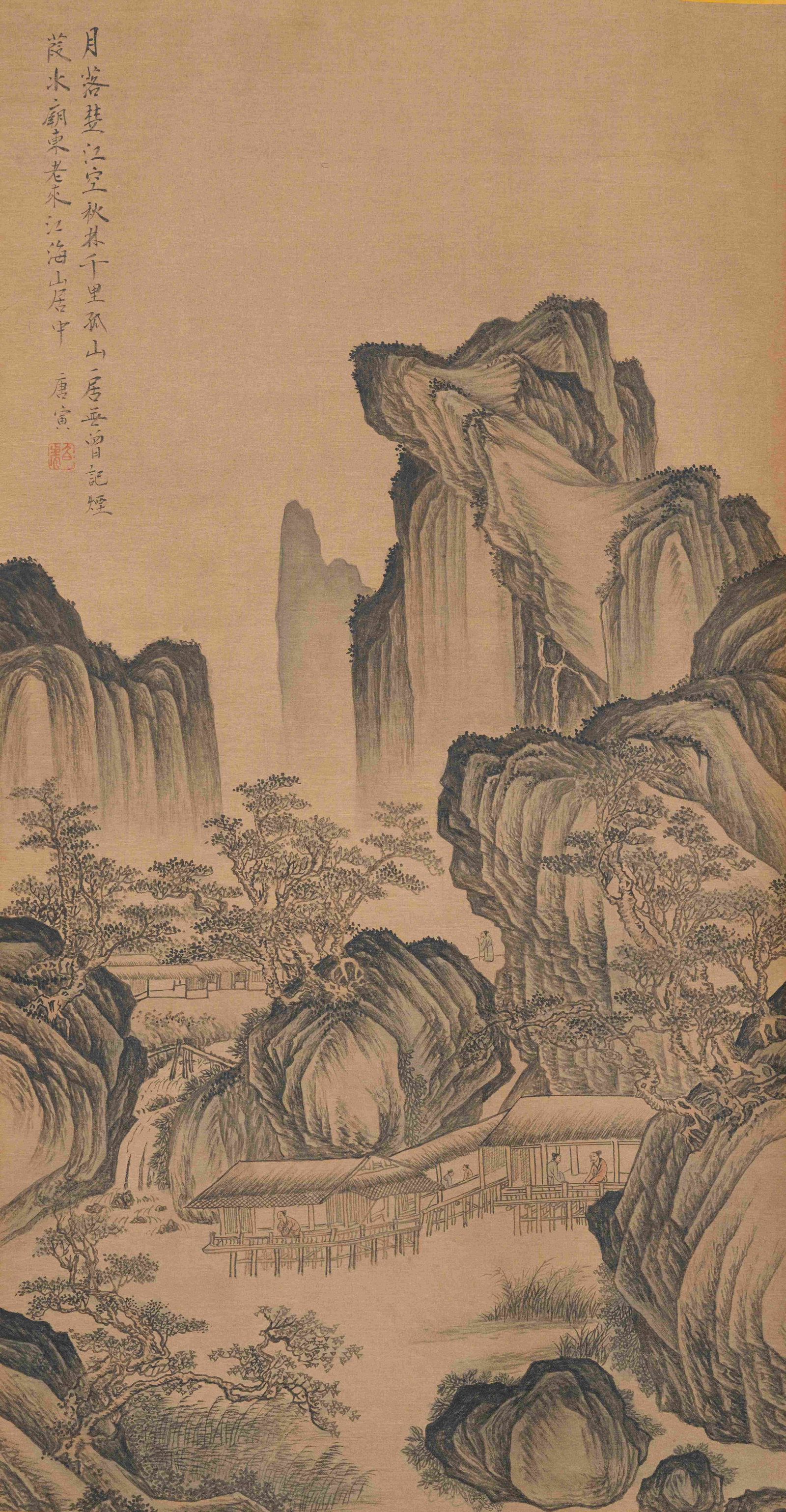 A LANDSCAPE PAINTING ON SILK BY TANG BOHU.唐伯虎 (1 of 8)