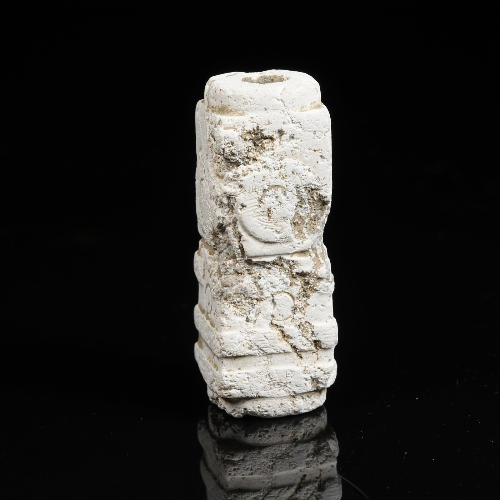A ANCIENT JADE CONG WITH DEITY MASK PATTERN: Ancient Jade Cong with Deity Mask Pattern