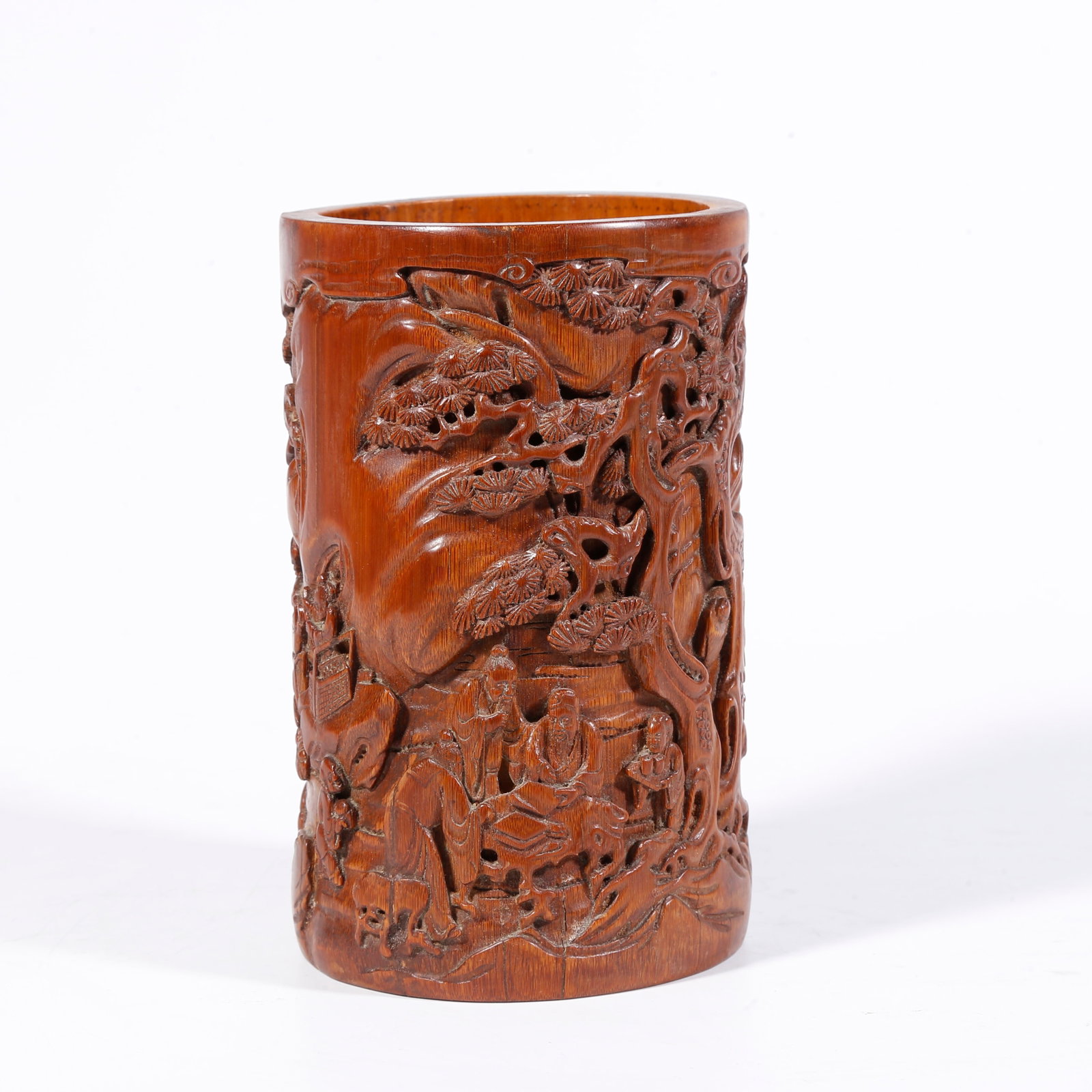 A BAMBOO BRUSH POT CARVED WITH ELEGANT GATHERING OF SCHOLARS (1 of 10)