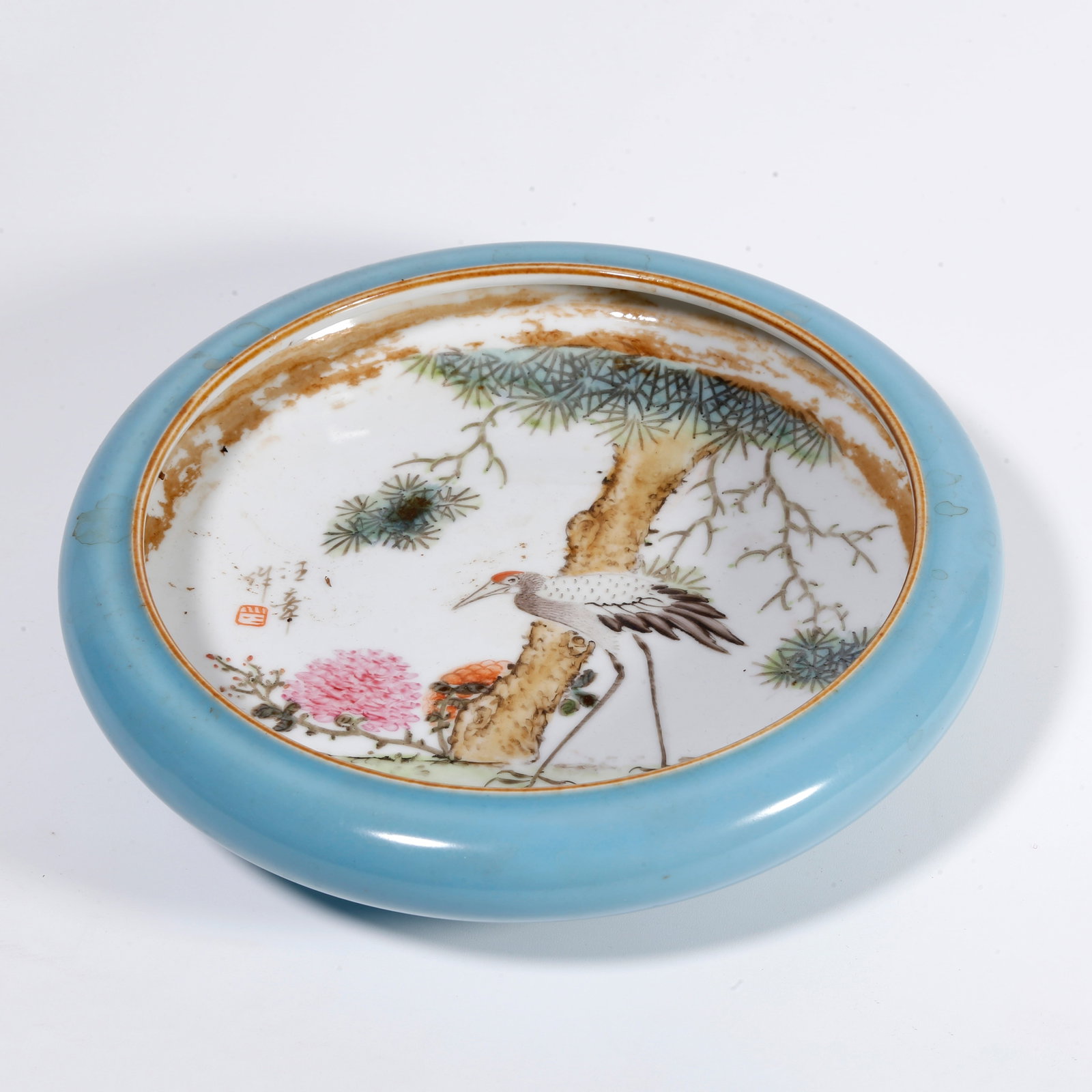A FAMILLE ROSE WASHER WITH PINE AND CRANE PATTERN (1 of 10)