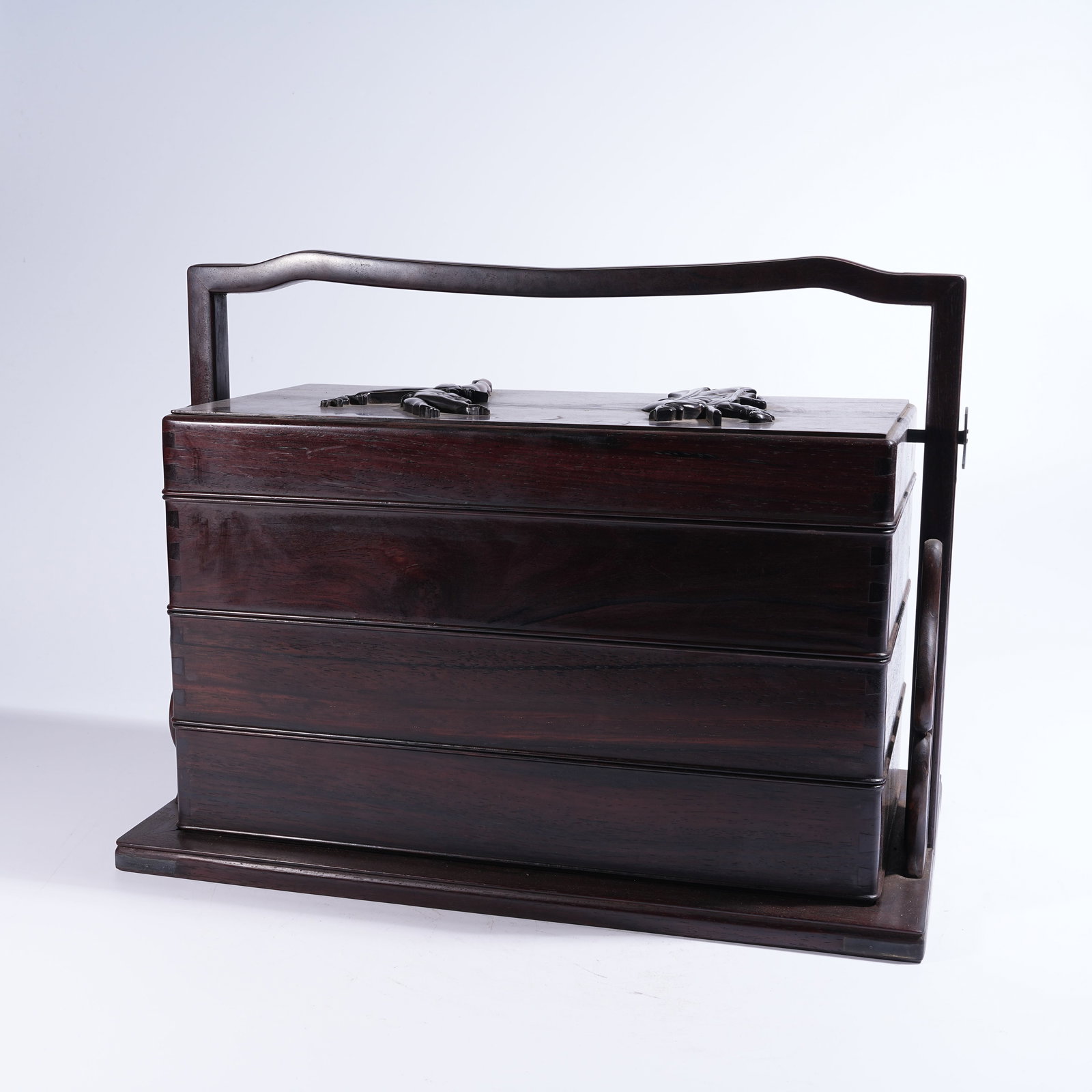 A ZITAN COVERED CARRYING BOX WITH FIGURE NARRATIVE MOTIFS: Zitan Covered Carrying Box with Figure Narrative Motifs