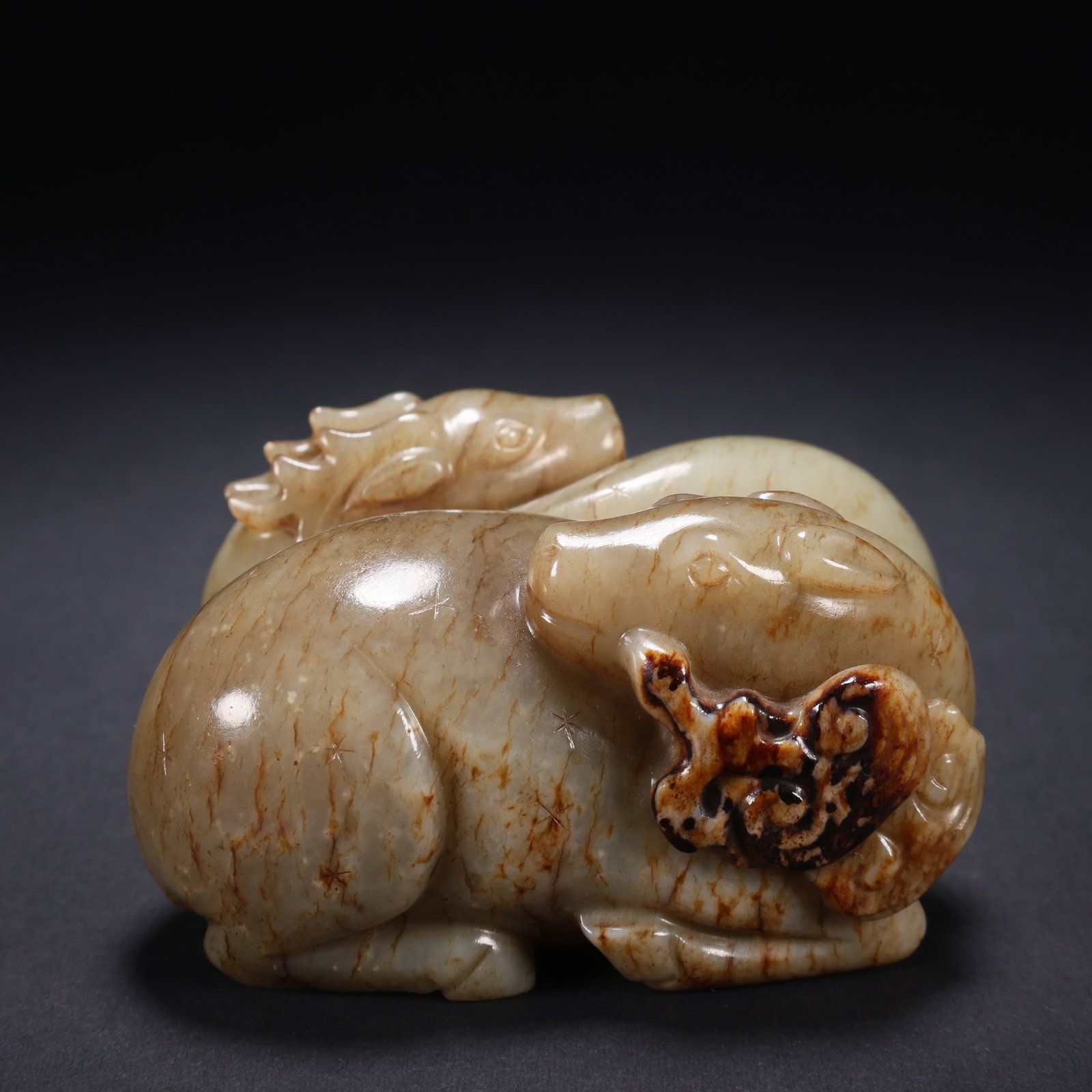 A HETIAN JADE FORTUNE, PROSPERITY, AND RUYI ORNAMENT: Hetian Jade Fortune, Prosperity, and Ruyi Ornament