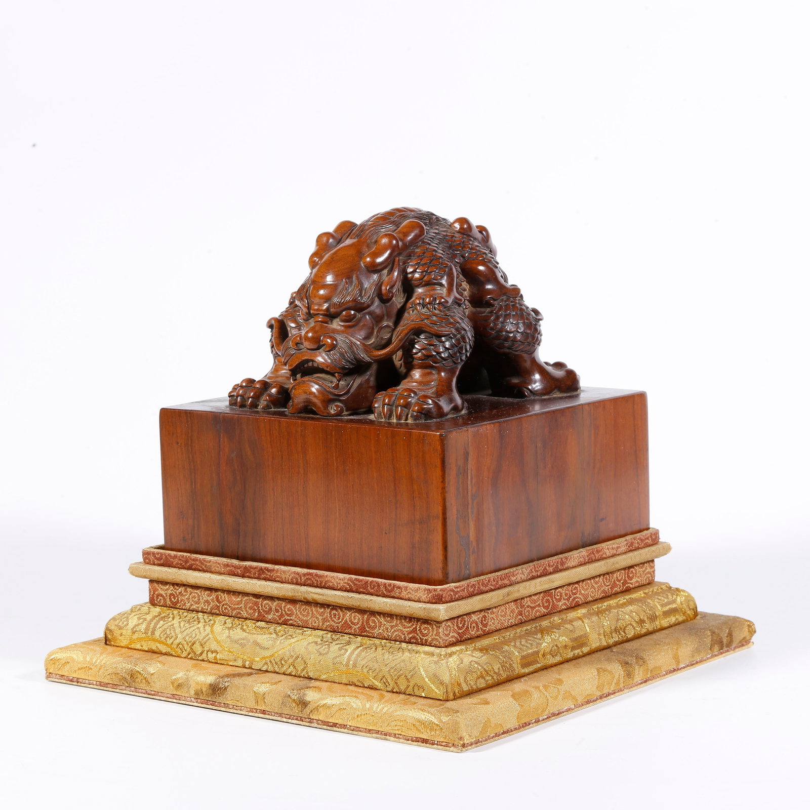 A HUANGHUALI WOOD SEAL WITH TWIN DRAGON KNOBS (1 of 9)