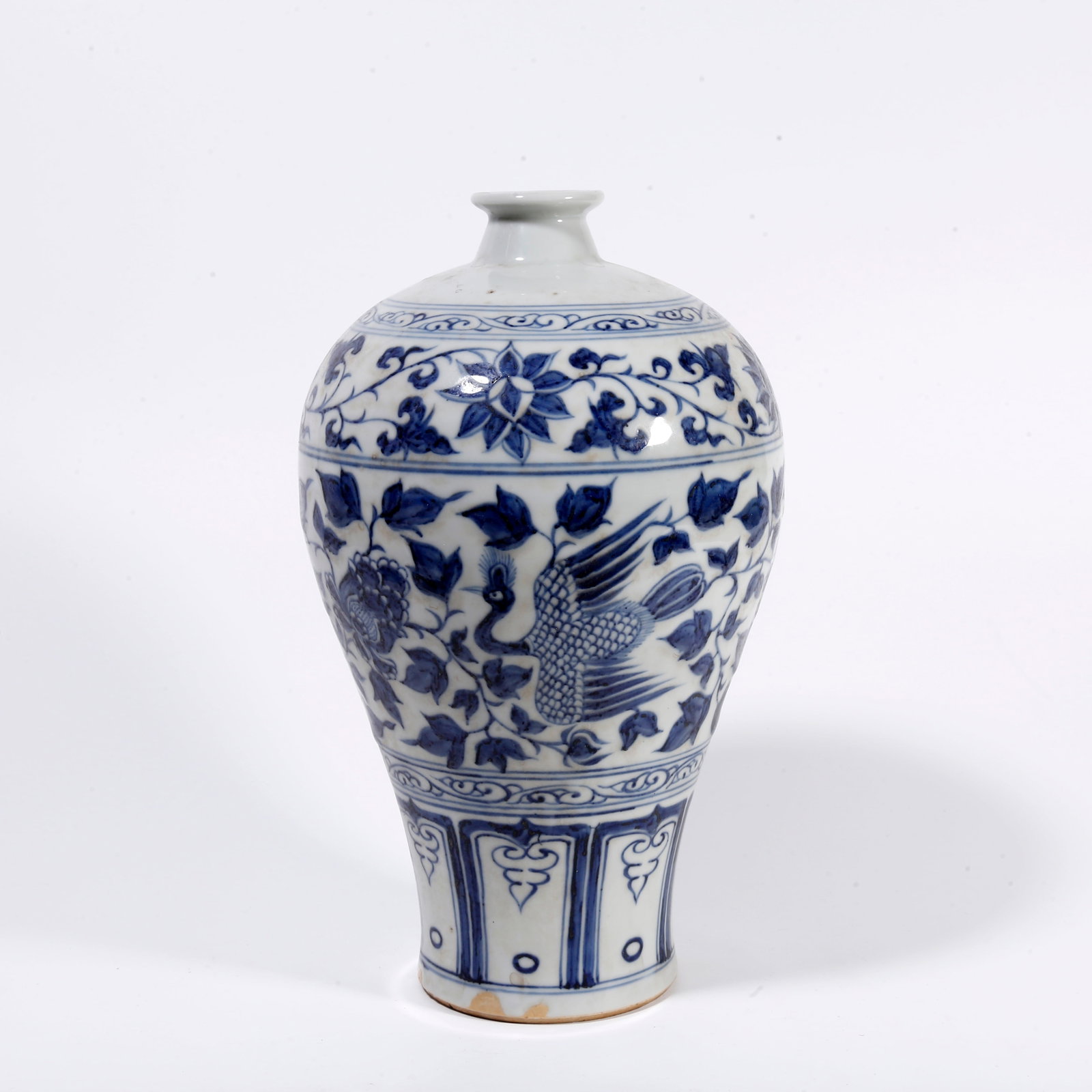 A BLUE AND WHITE PLUM VASE WITH PHOENIX AMIDST FLORAL PATTERN (1 of 10)