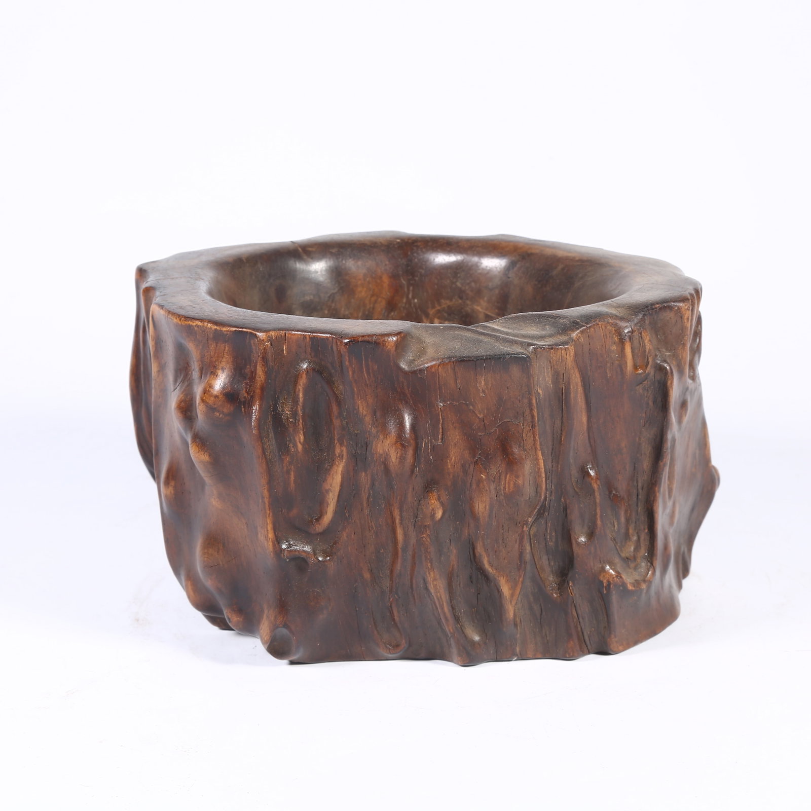 A HUANGHUALI WATER CONTAINER IN THE SHAPE OF A TREE STUMP (1 of 9)