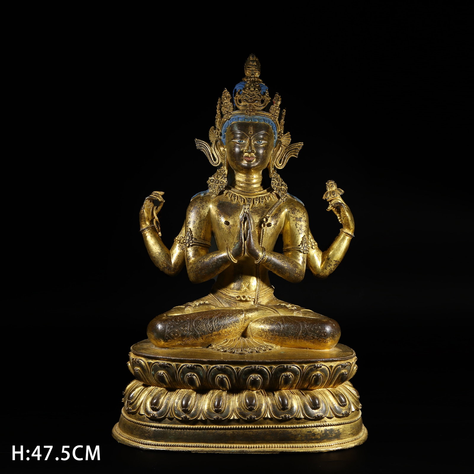 A GILT-BRONZE FOUR-ARMED AVALOKITESHVARA STATUE (1 of 8)