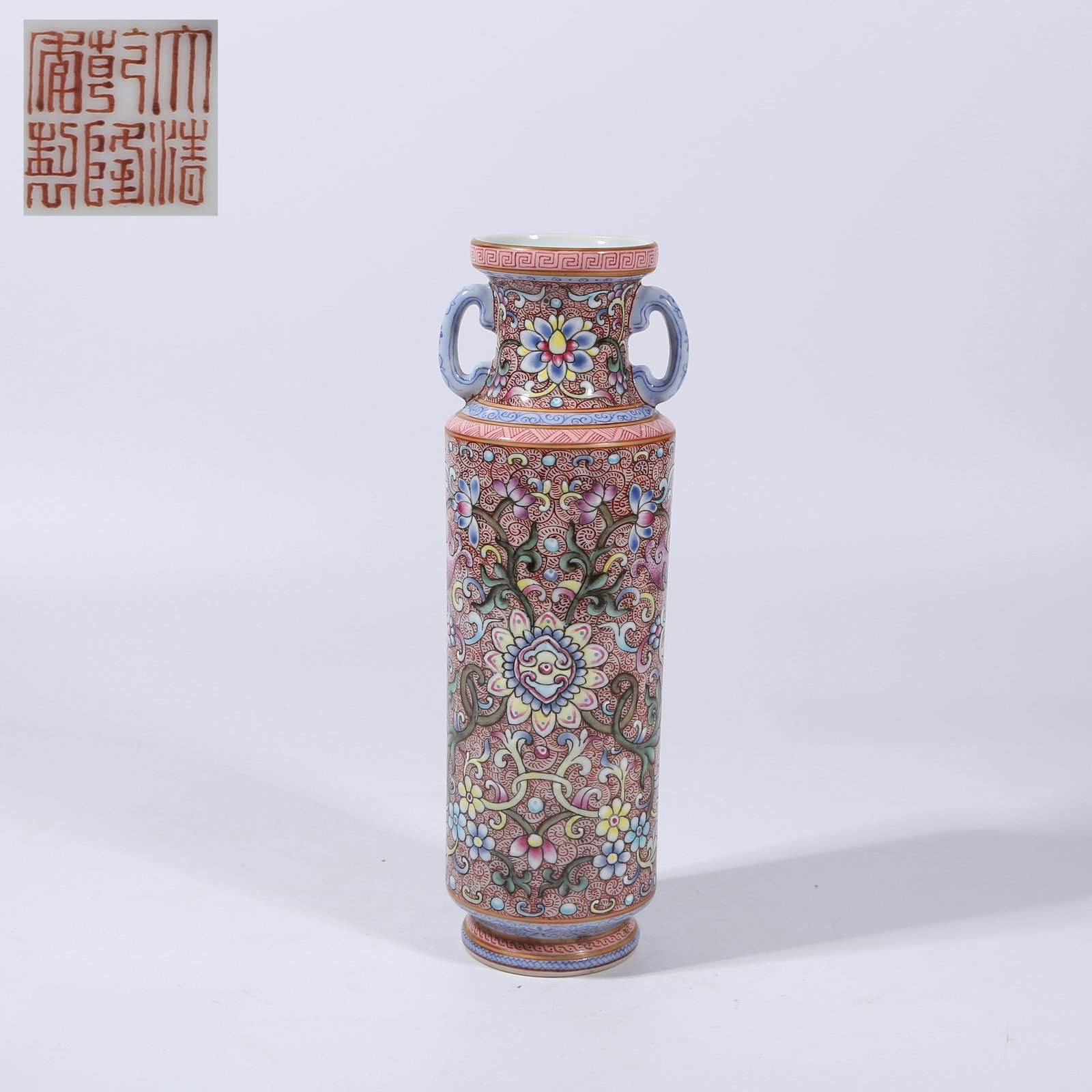 A YANGCAI INTERTWINED FLORAL PATTERN DOUBLE-EARED VASE (1 of 9)