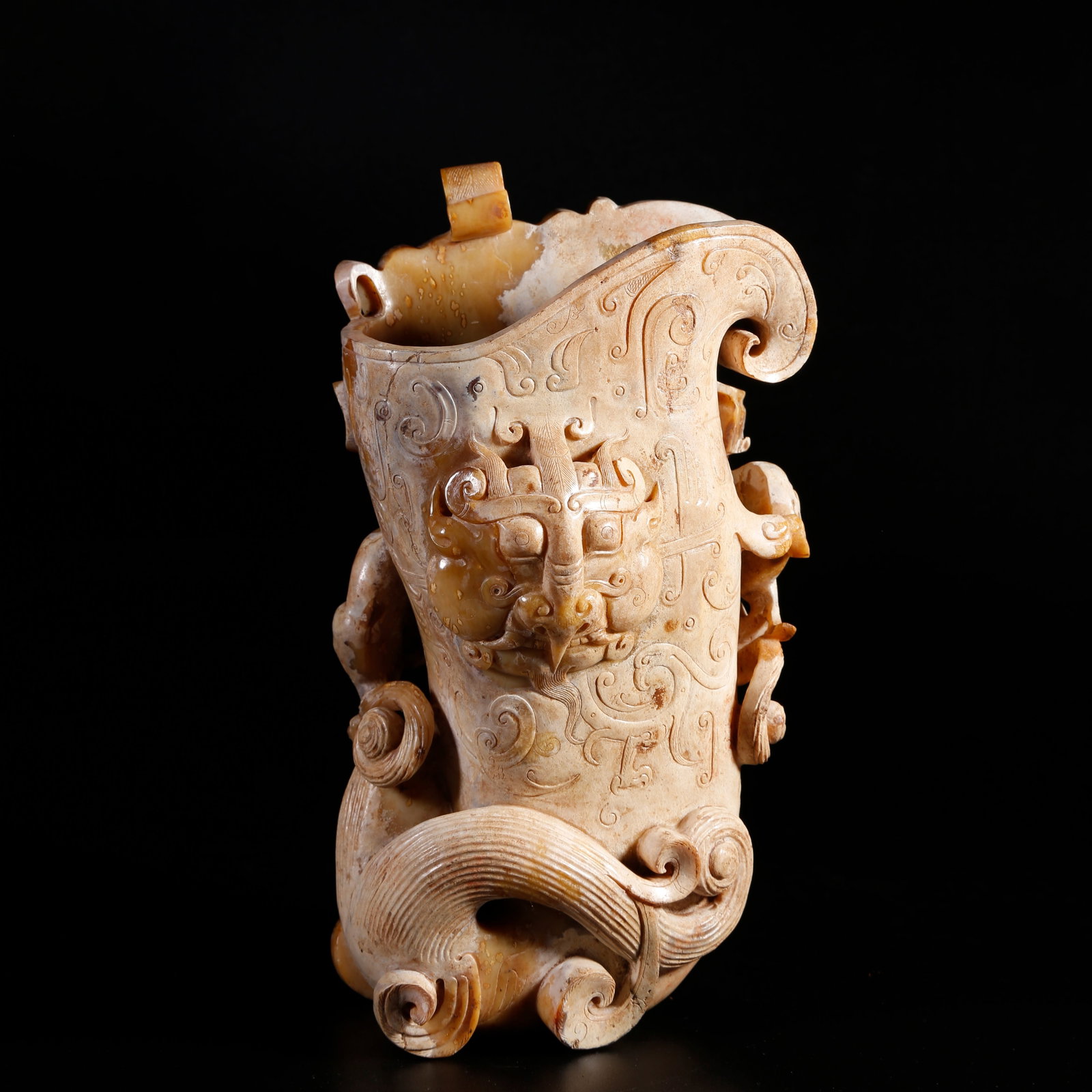 A ARCHAIC JADE CARVED CUP WITH TAOTIE-MASK MOTIF (1 of 10)