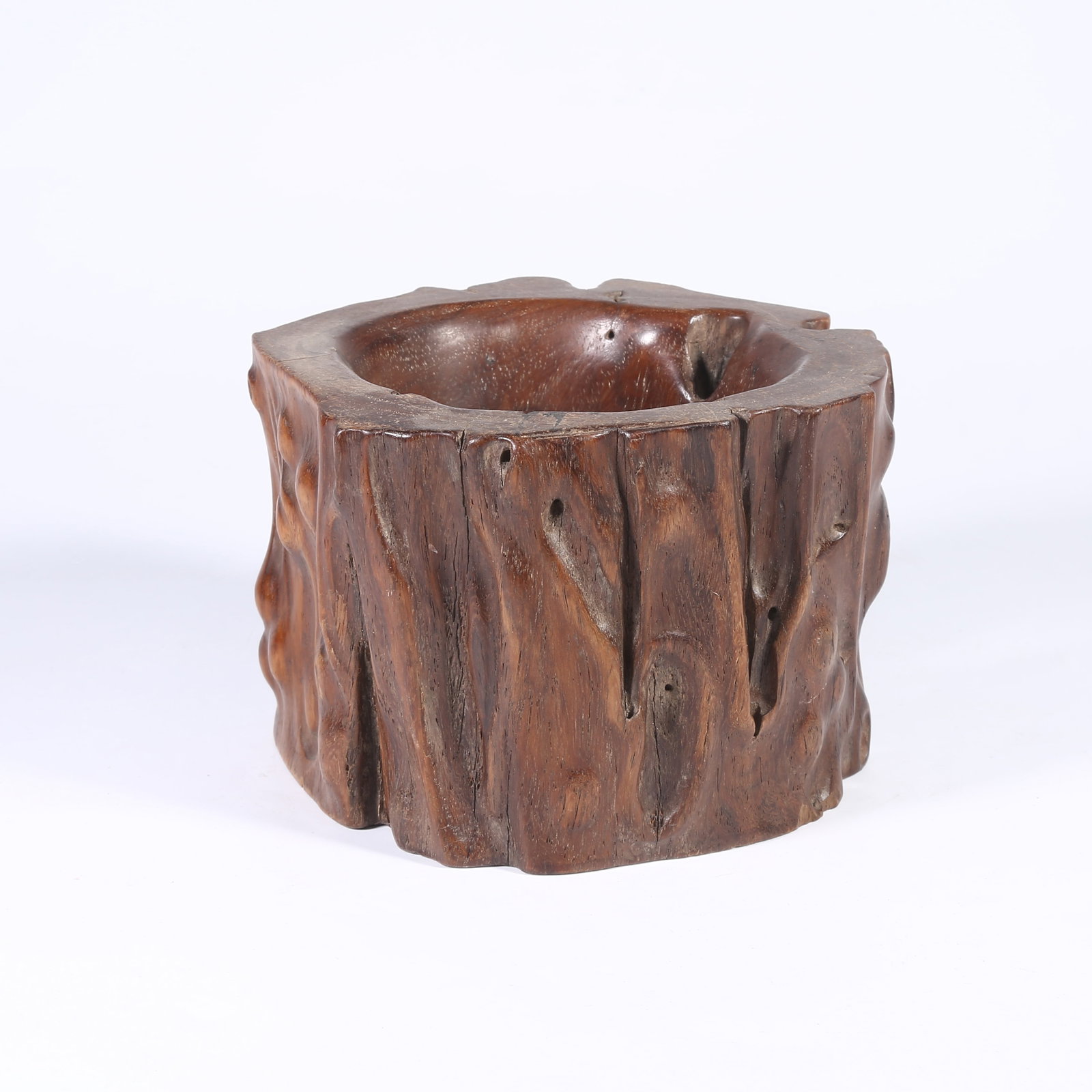 A HUANGHUALI BRUSH POT IN THE SHAPE OF A TREE STUMP (1 of 9)