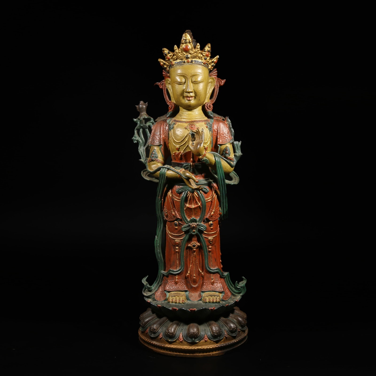 A PAINTED-BRONZE STANDING AVALOKITESHVARA STATUE (1 of 8)