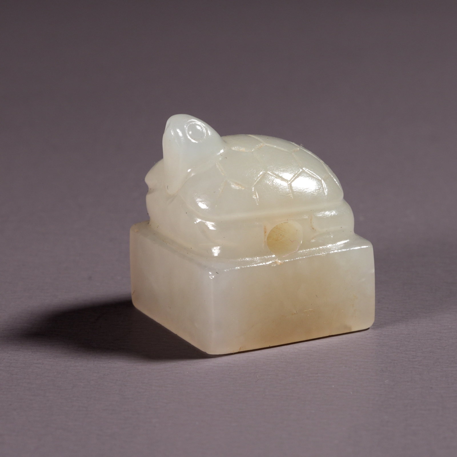 A HETIAN JADE SEAL WITH TURTLE KNOB: Hetian Jade Seal with Turtle Knob