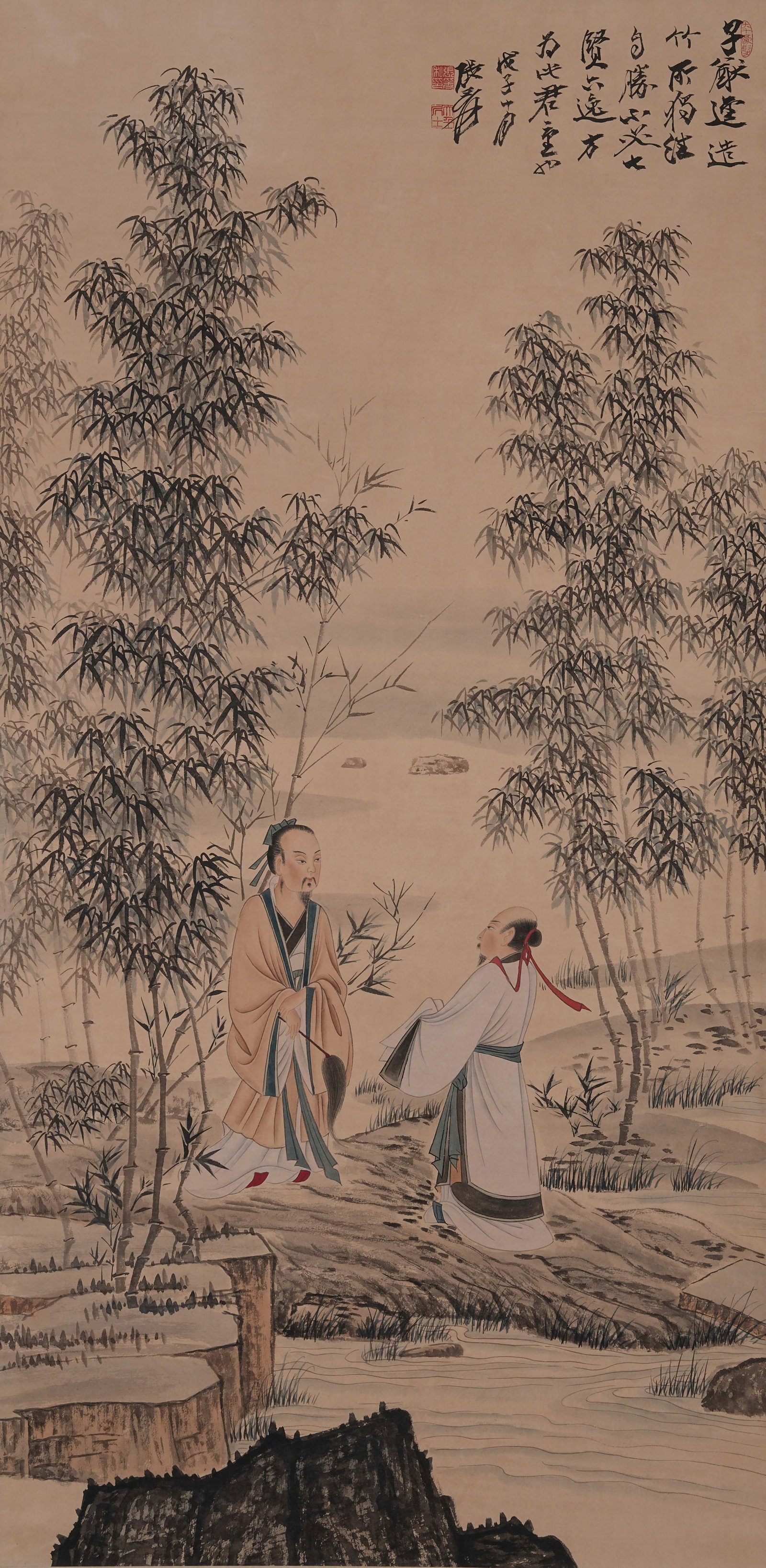 A SCHOLAR PAINTING ON PAPER BY ZHANG DAQIAN.張大千: Scholar Painting on Paper by Zhang Daqian.張大千