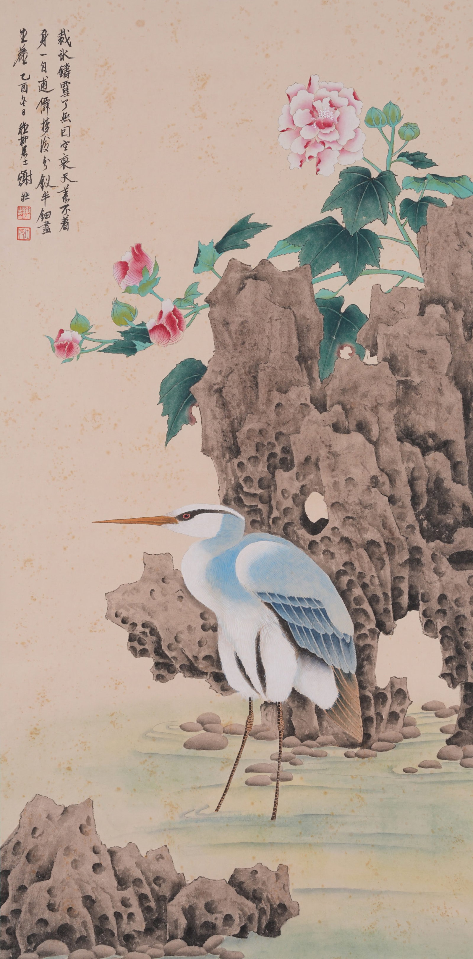 A FLOWER AND BIRD PAINTING ON PAPER BY YU FEI'AN.於非闇: Flower and Bird Painting on Paper by Yu Fei'an.於非闇