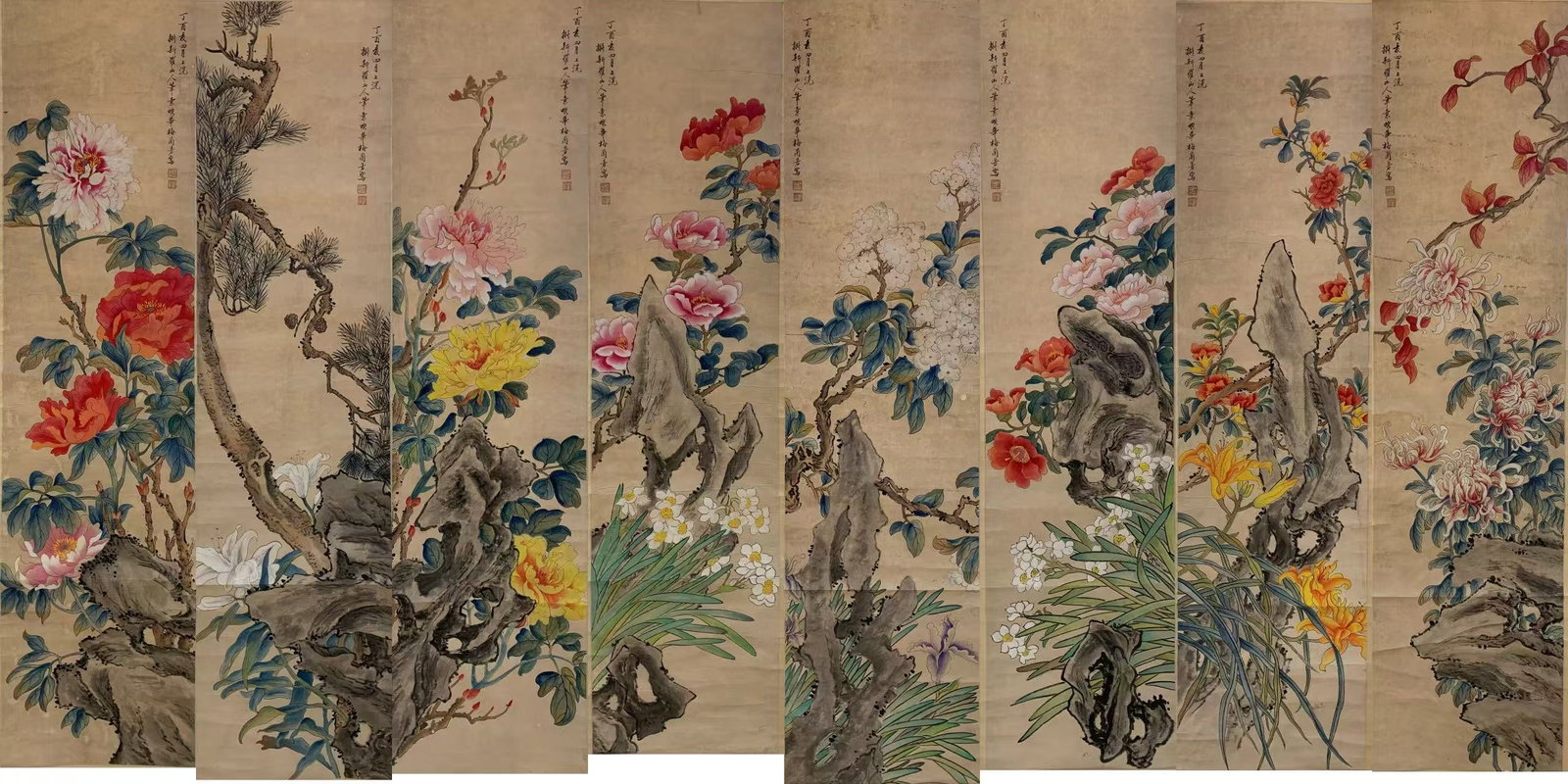 A EIGHT-PANEL SCREEN ON PAPER BY MEI LANFANG.梅蘭芳: Eight-Panel Screen on Paper by Mei Lanfang.梅蘭芳