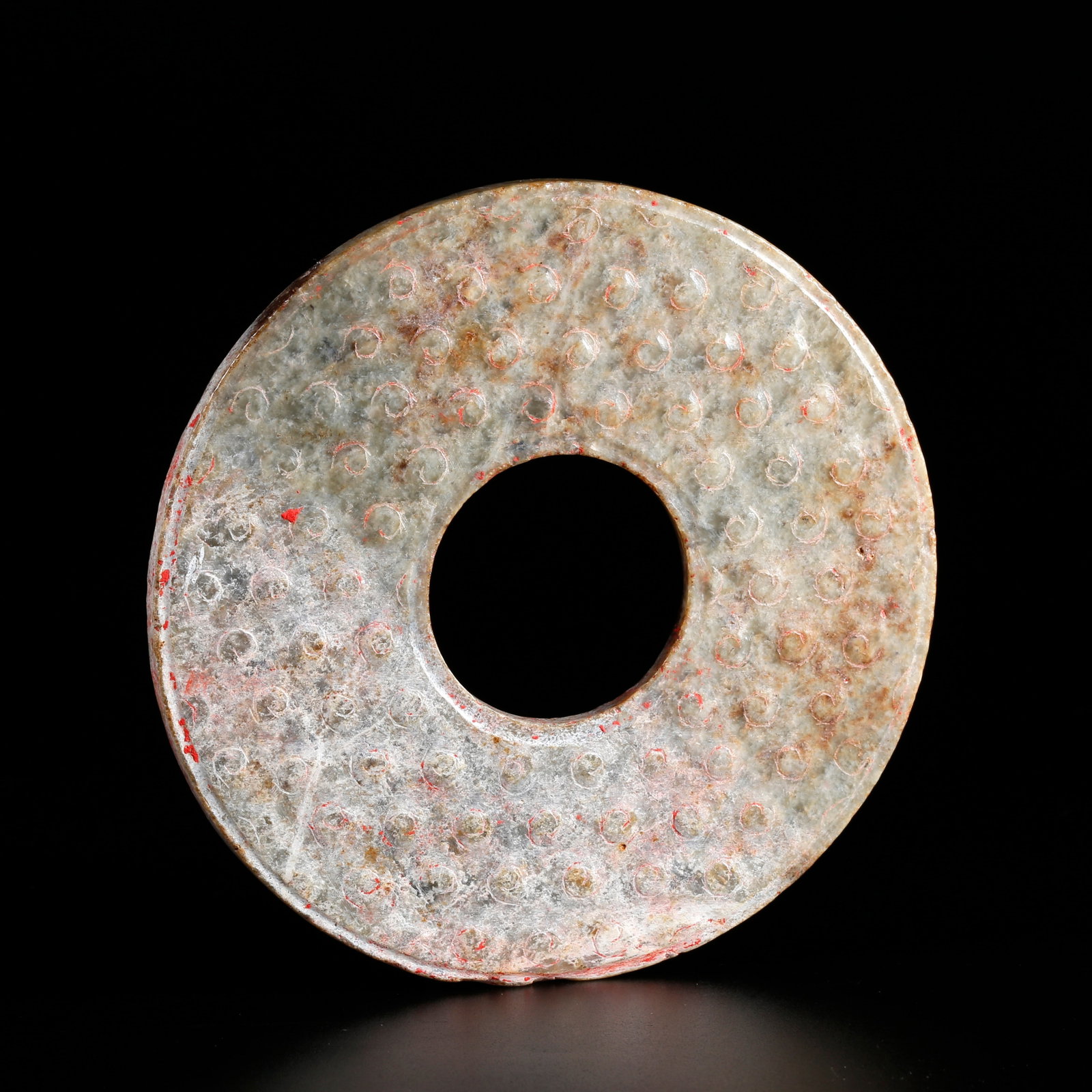 A ARCHAIC JADE CARVED BI DISC WITH RAISED NIPPLE PATTERN (1 of 10)