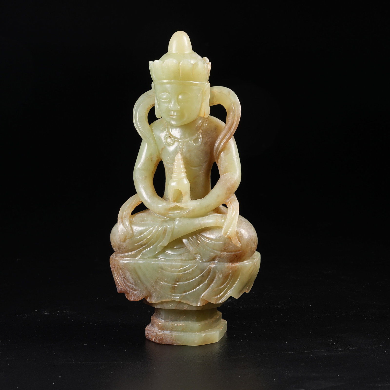 A HETIAN YELLOW JADE BUDDHA FIGURE (1 of 9)