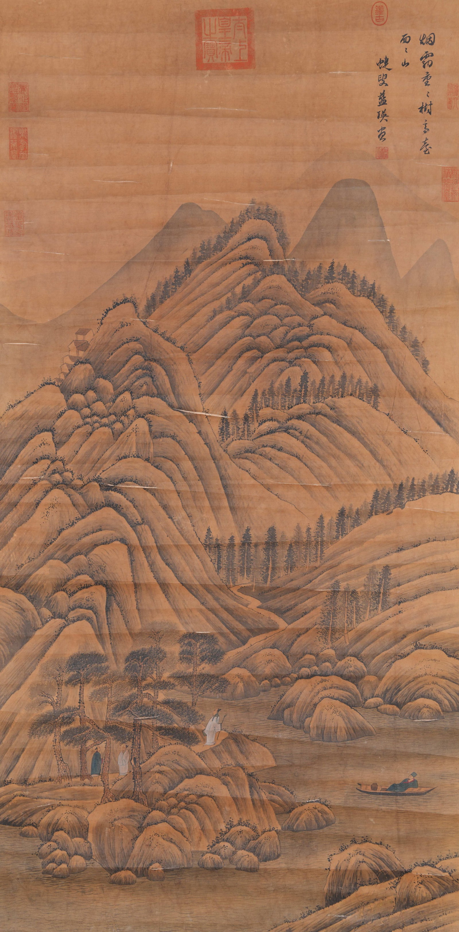A LANDSCAPE PAINTING ON SILK BY LAN YING.藍瑛: Landscape Painting on Silk by Lan Ying.藍瑛