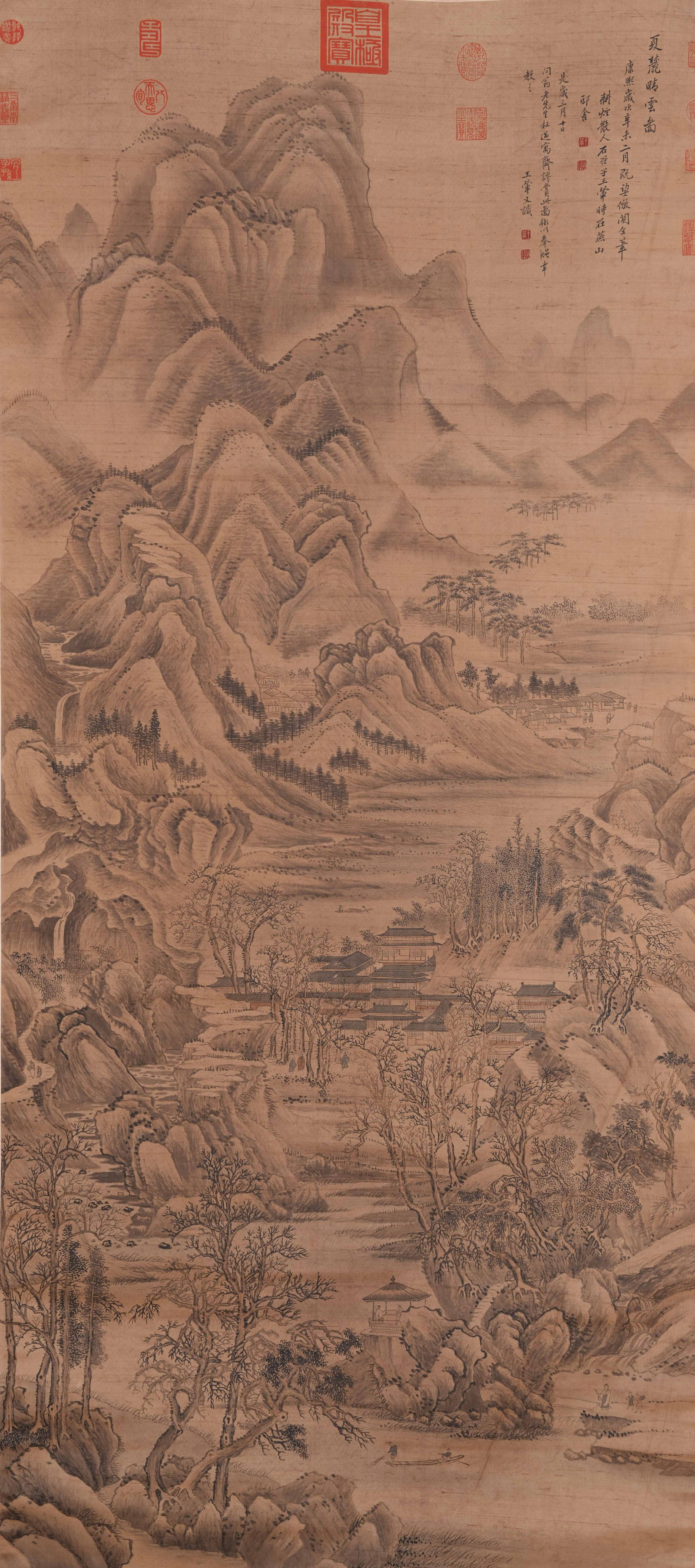A LANDSCAPE AND PAVILION PAINTING ON SILK BY WANG HUI.王翚 (1 of 13)