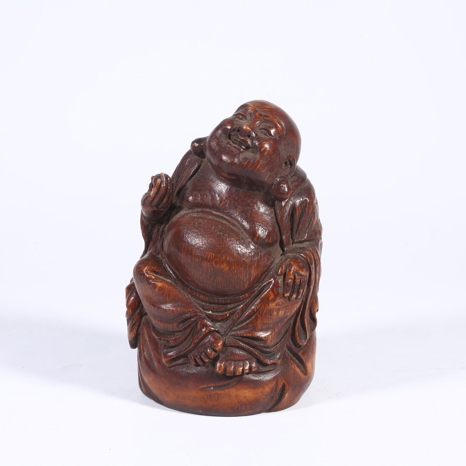 A ROOT CARVING OF MAITREYA BUDDHA (BAMBOO ROOT) (1 of 8)
