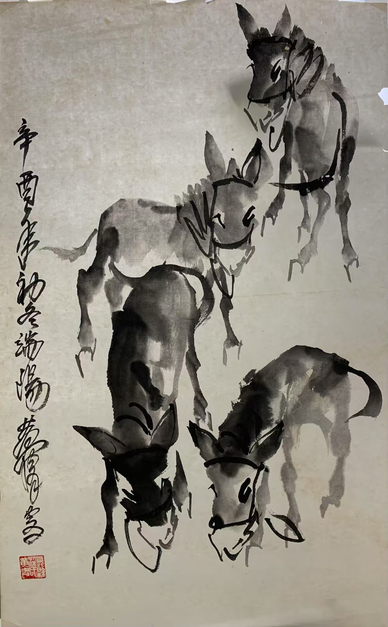 A FOUR DONKEYS ON PAPER BY HUANG ZHOU.黃胄 (1 of 5)