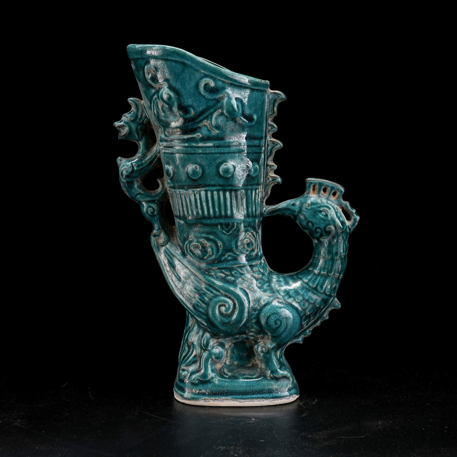 A TURQUOISE GLAZED JUE CUP WITH PHOENIX AND BIRD MOTIF (1 of 9)
