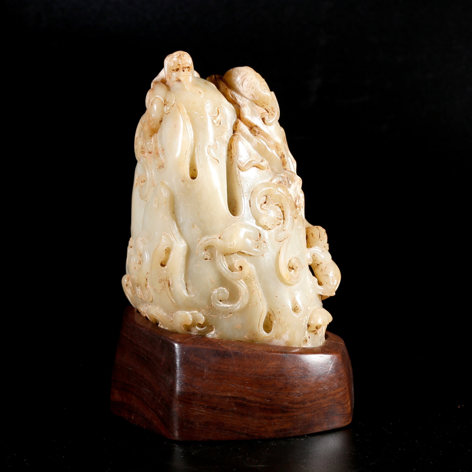 A HETIAN JADE CARVED LANDSCAPE ORNAMENT (SHAN ZI) WITH DRAGON MOTIF (1 of 10)