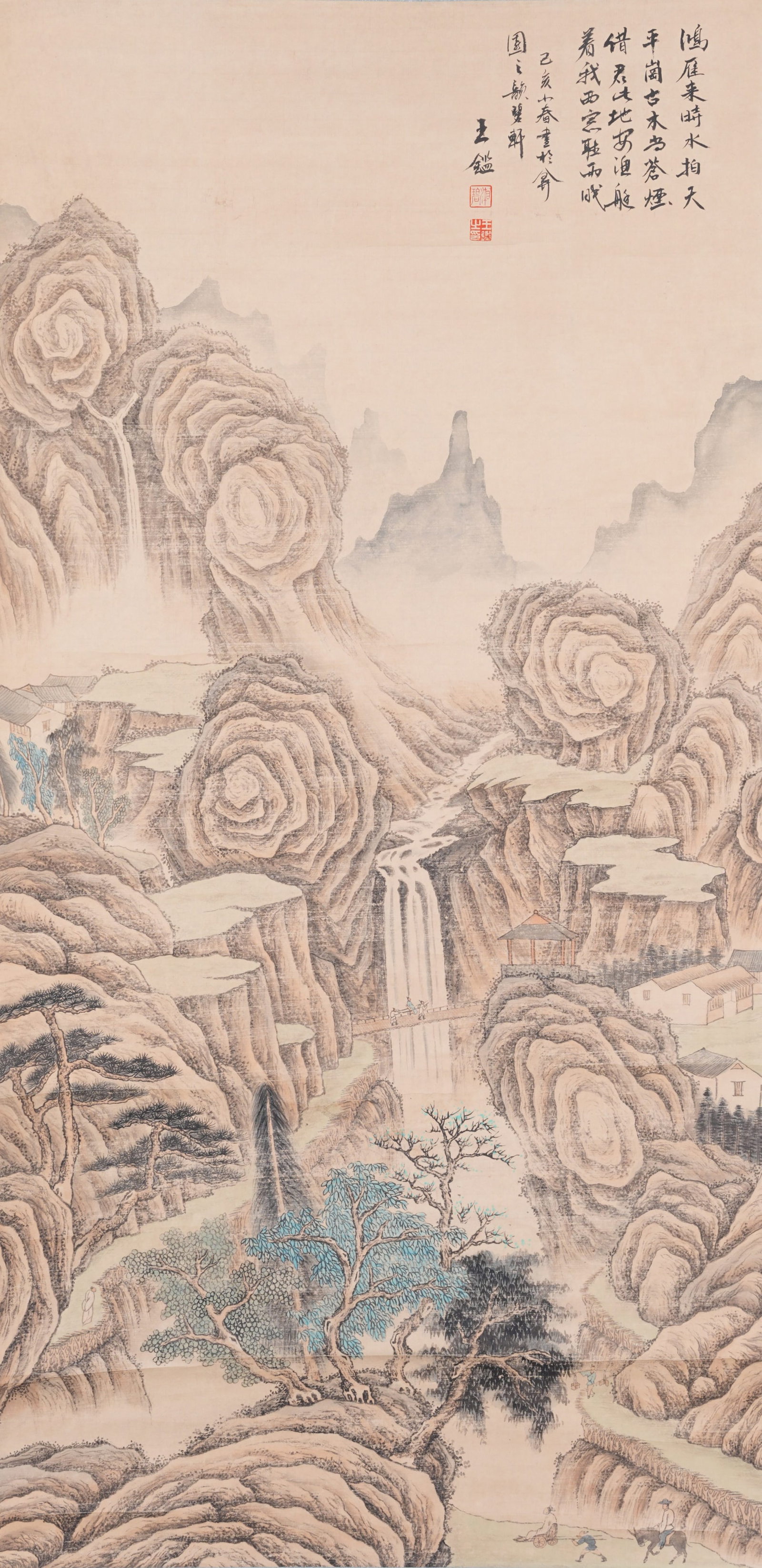 A LANDSCAPE PAINTING ON PAPER BY WANG JIAN.王鑑: Landscape Painting on Paper by Wang Jian.王鑑
