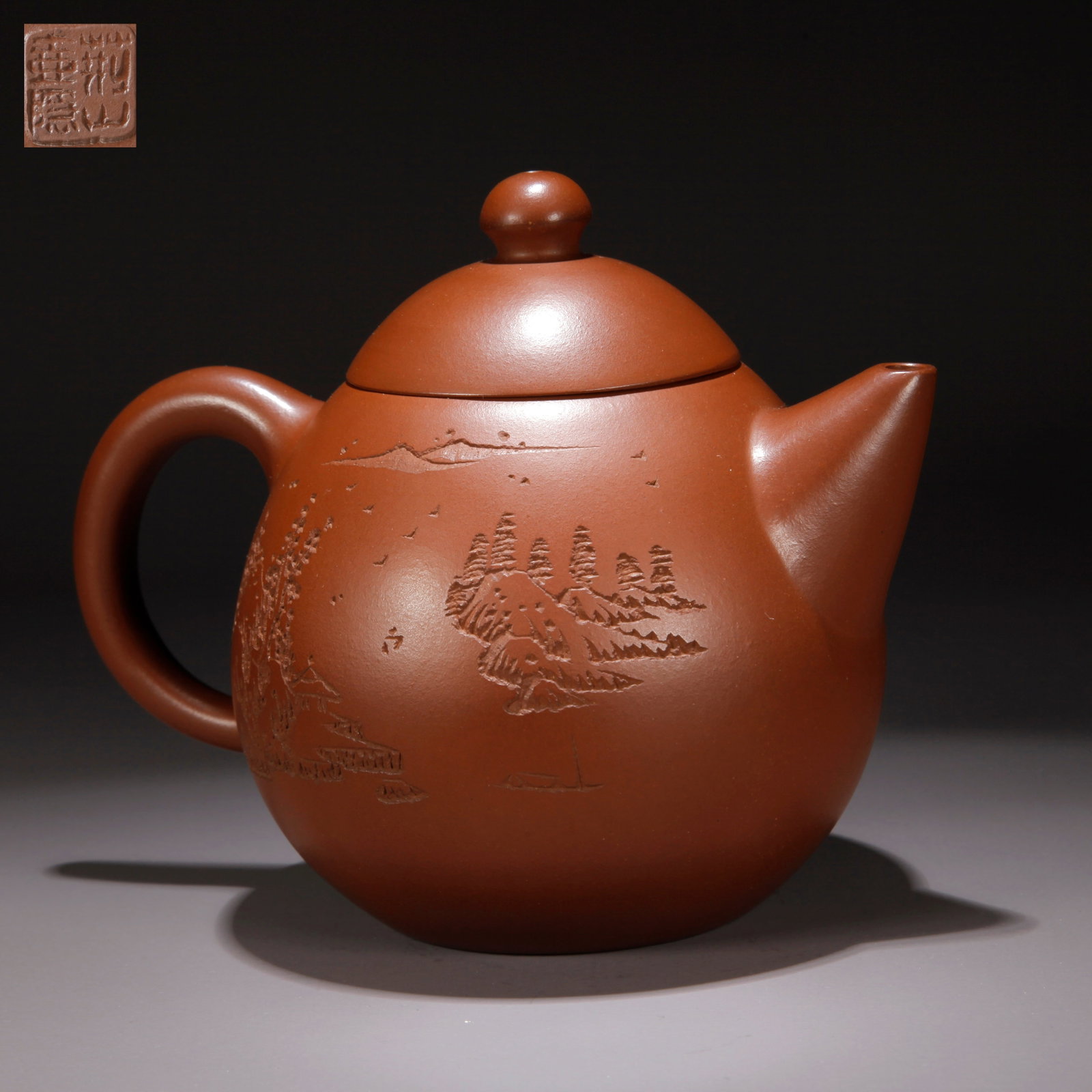 A ZISHA CLAY CARVED LANDSCAPE PATTERN EWER (1 of 9)