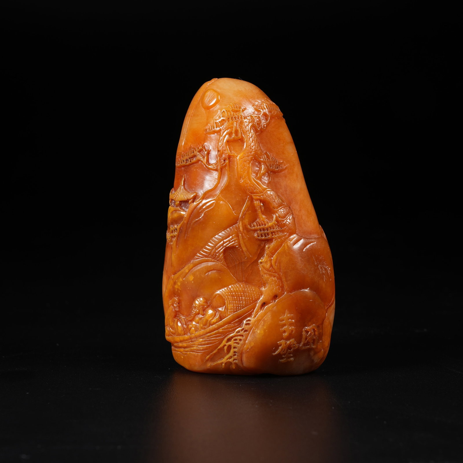 A SHOUSHAN STONE BOULDER CARVING OF SCHOLAR BENEATH PINE TREE (1 of 9)